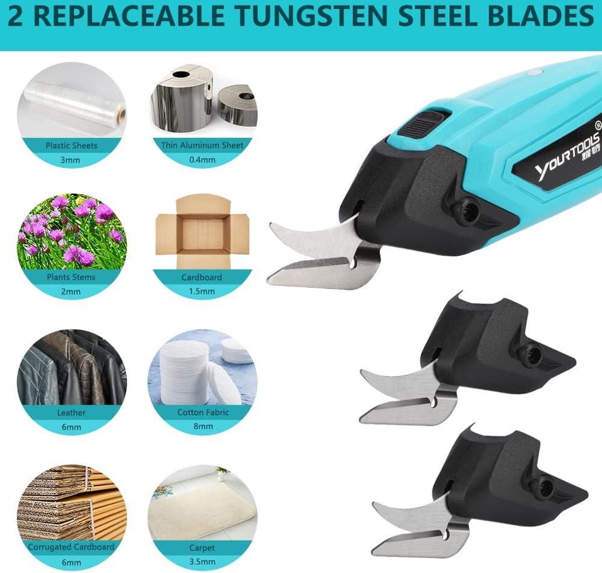 40V draadloze universele stofschaar - scherp mes - veiligheidsslot - snijdt karton - leer - tapijt - plastic plant (blauw)