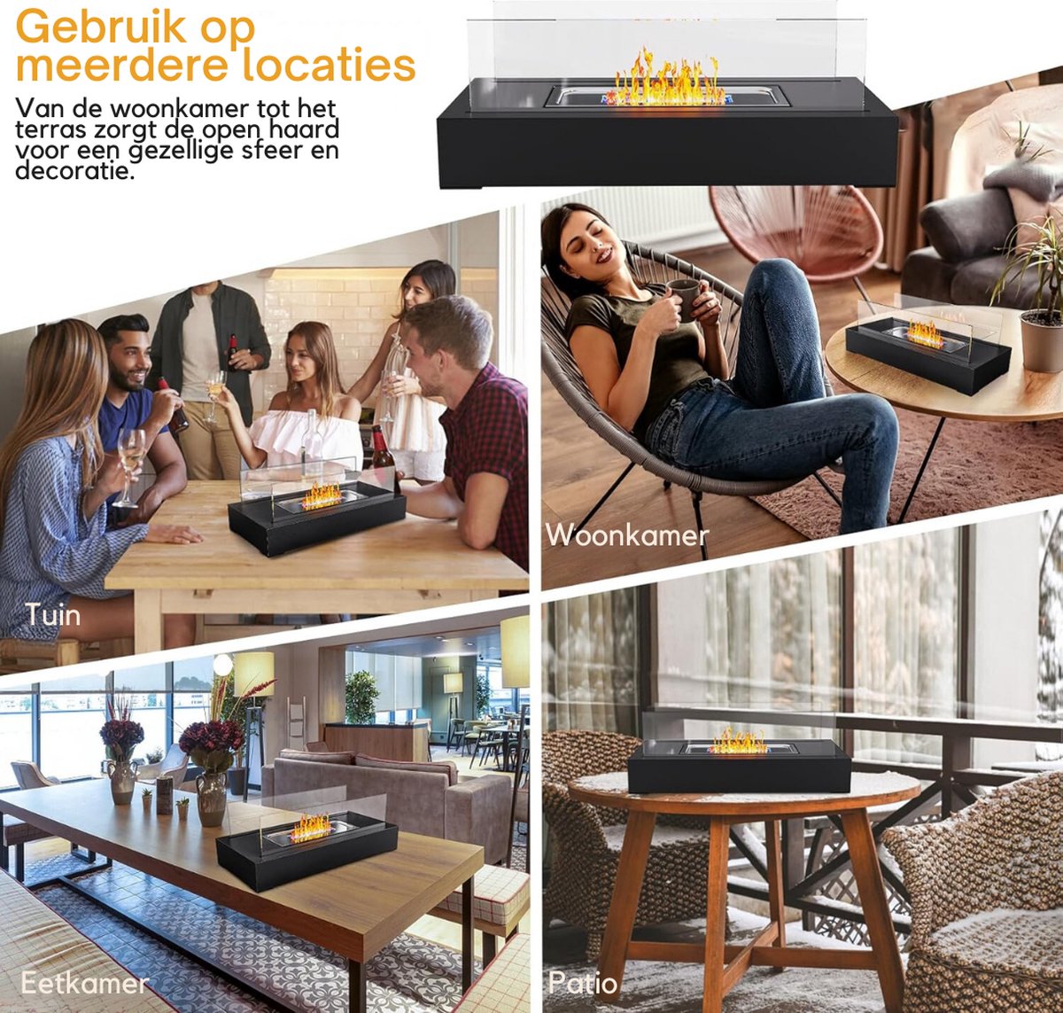 Table Fireplace - For Outdoor Use - Decorative Fireplace - With Accessories - Bio Ethanol Not Included - Glass - Indoor Flame