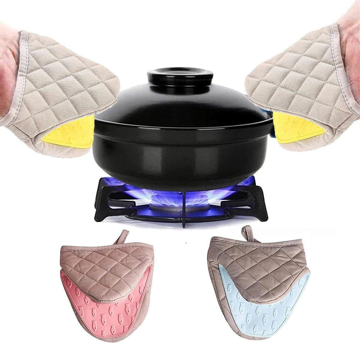 Mini-ovenwanten - Hittebestendige Antislip Siliconen Katoenen Wanten - 2 Stuks met Ophanglus - Magnetron- en Ovenbestendig - Ideaal voor Koken en Bakken