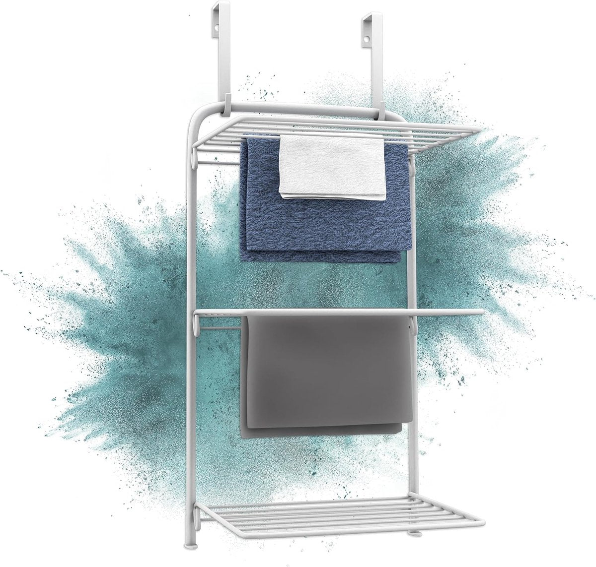 Practical white door airer for space-saving clothes drying rack, 3 fold-out wings with 11 metres of clothes line offer plenty of room for textiles