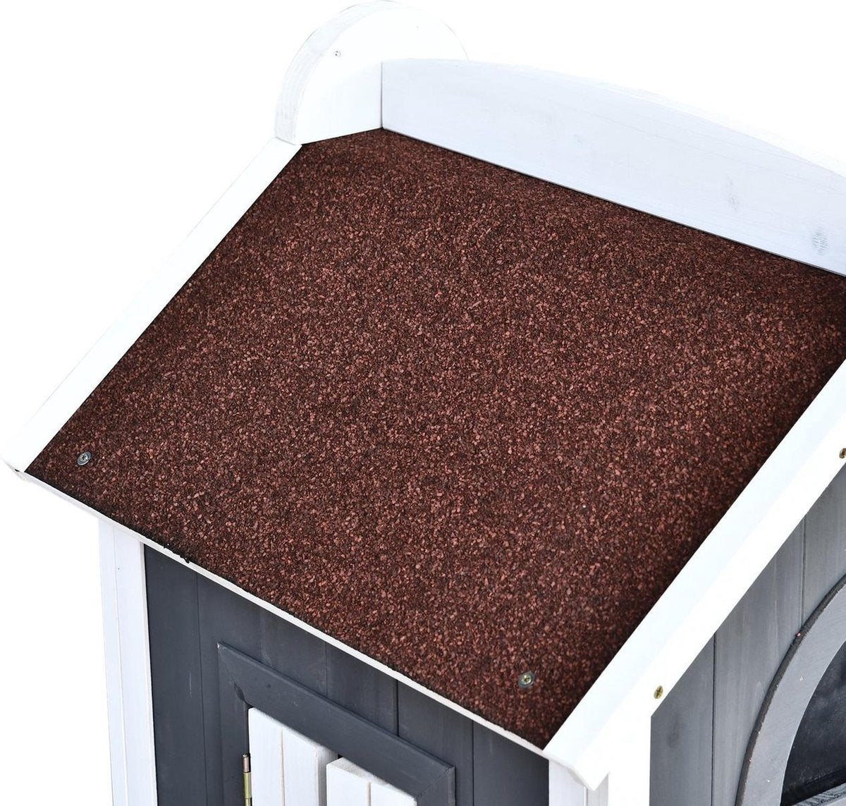 Cat villa with stairs and balcony - Cat house - Cat kennel - 2 floors - 59 x 55 x 109 cm - Wood - Grey