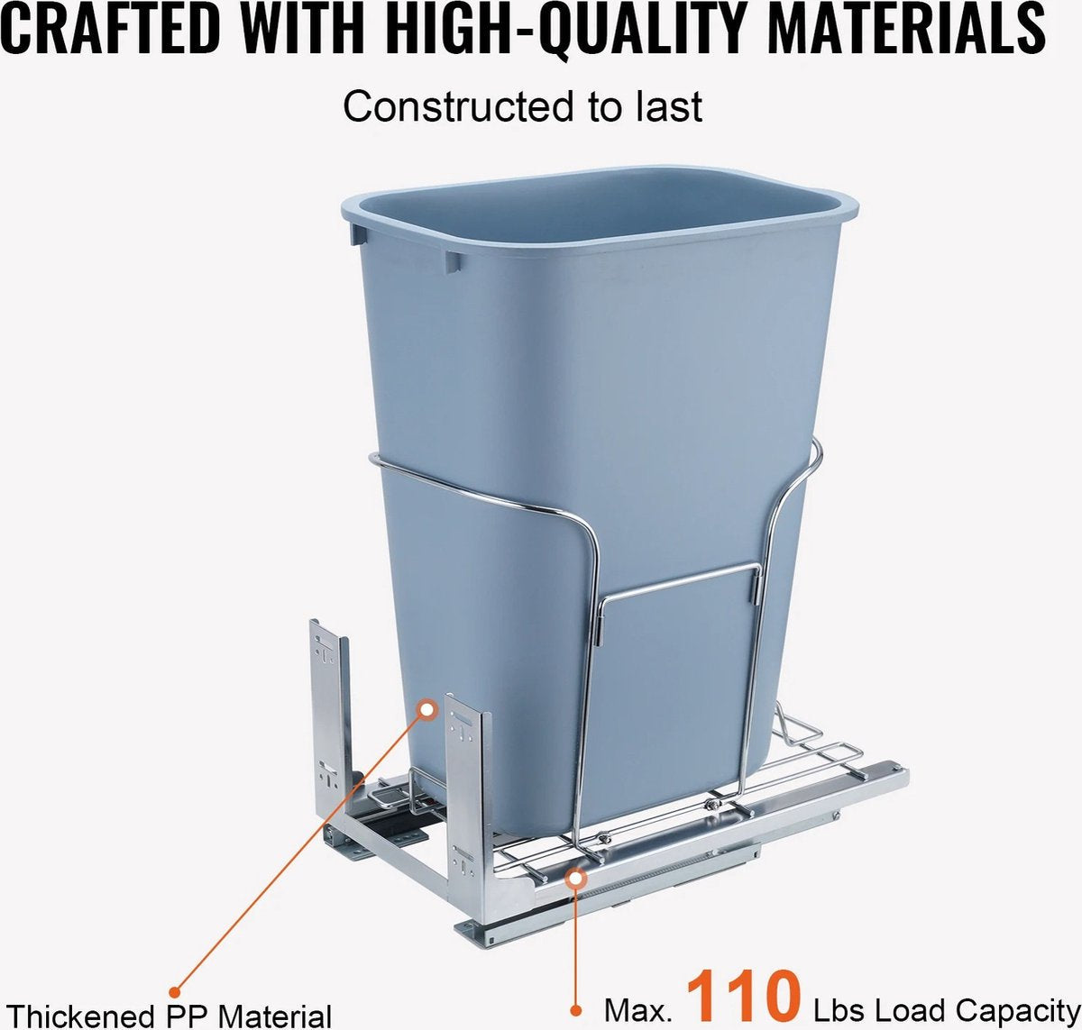 Mygroot - Uitschuifbare prullenbak - Onderbouw afvalemmer met push-handgreep - 16 kg draagvermogen - Zware afvalrecycling prullenbak voor keukenkast - Onder spoelbak.