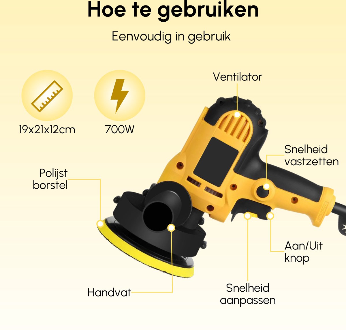 Gtrise Polijstmachine - Poetsmachine Auto - 6 Polijstschijven - 1400W Krachtig - Polier - Met Ebook