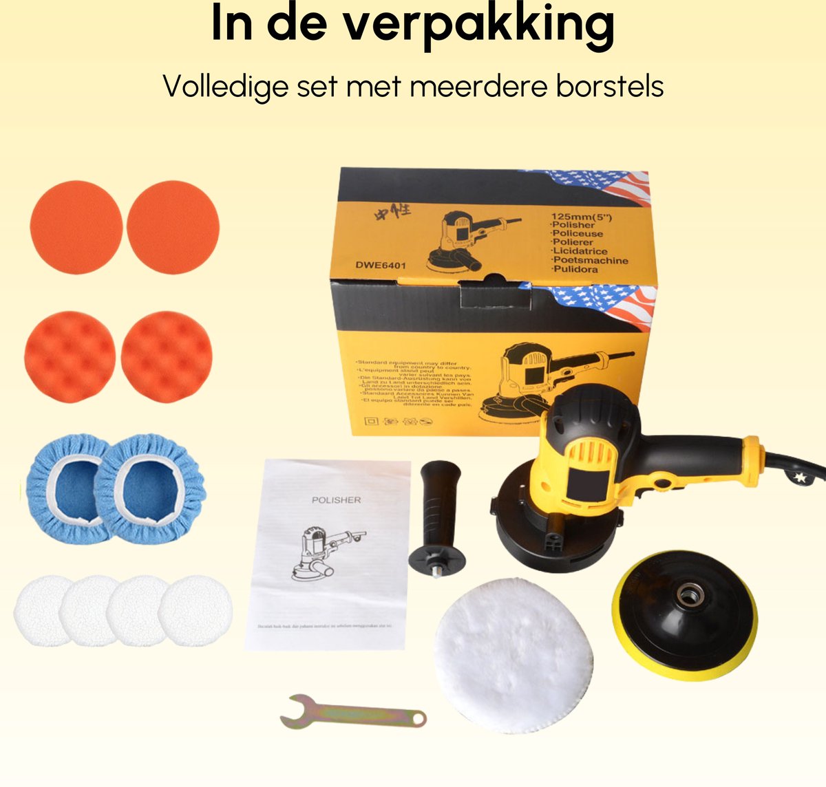 Gtrise Polijstmachine - Poetsmachine Auto - 6 Polijstschijven - 1400W Krachtig - Polier - Met Ebook