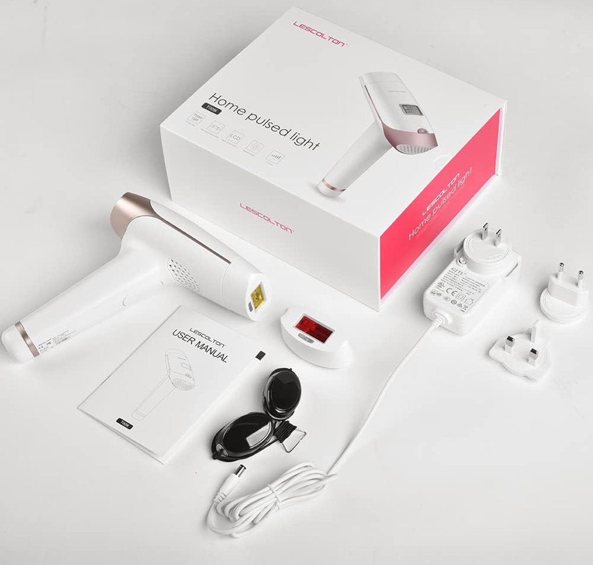 Laser ontharingsapparaat - Professioneel - Huidverjonging - 400.000 flitsen - 8-21J energie - 5 intensiteitsniveaus - Geschikt voor oksel, bikinilijn, lichaam en gezicht - Wit -