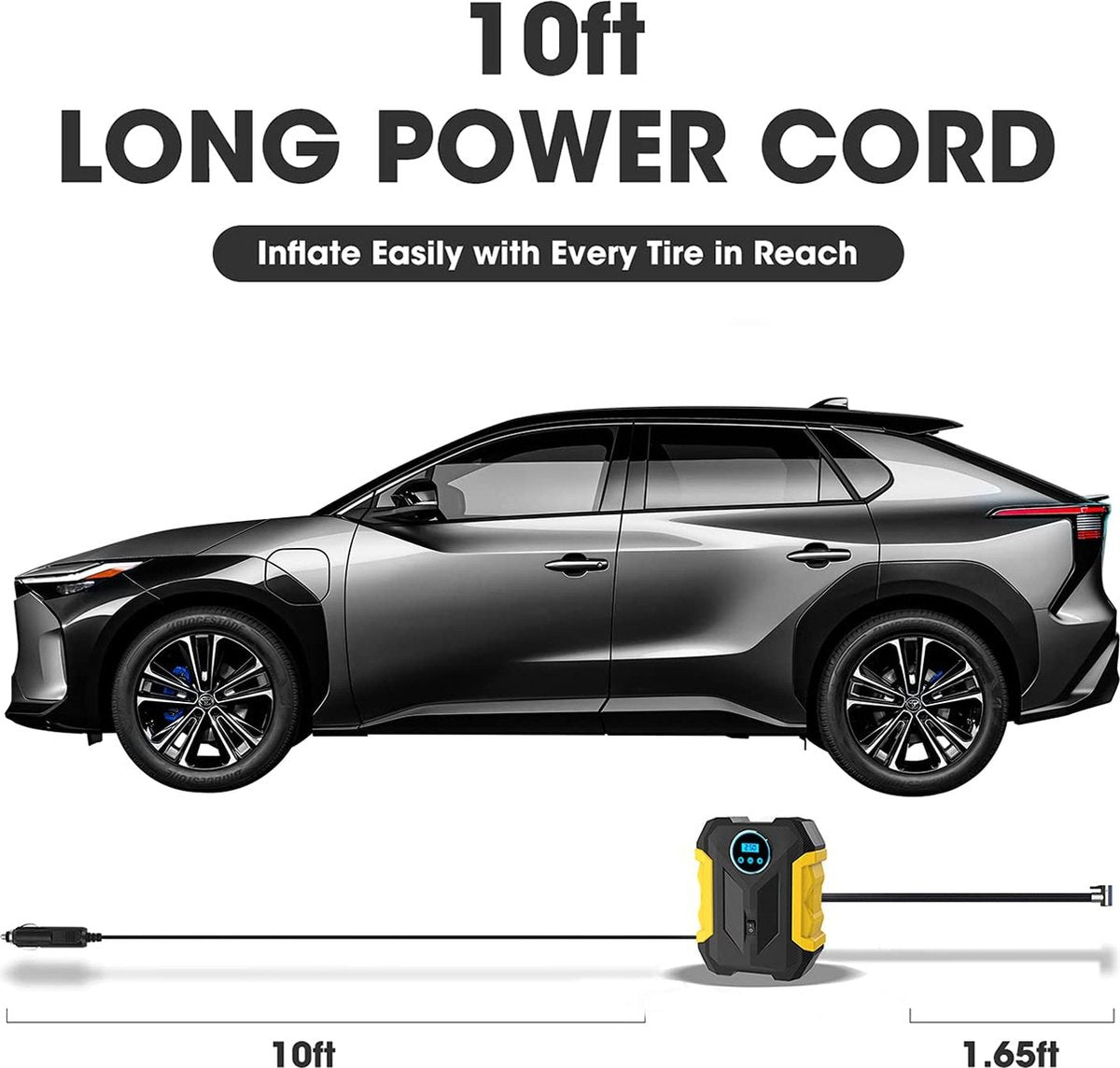 Digital Air Compressor for Car - Portable Tire Inflator with LED Light 12V