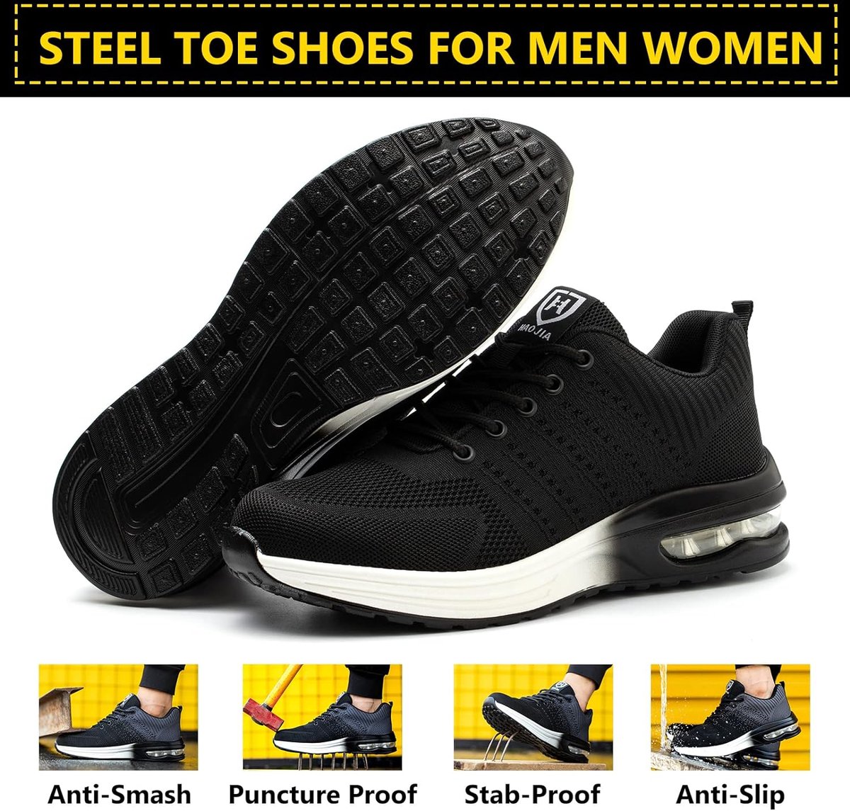 Steel Toe Shoes for Men Women Lightweight Comfortable Work Shoes Indestructible Anti-slip Safety Shoes with Air Cushion, Safety Trainers, Sports Shoes