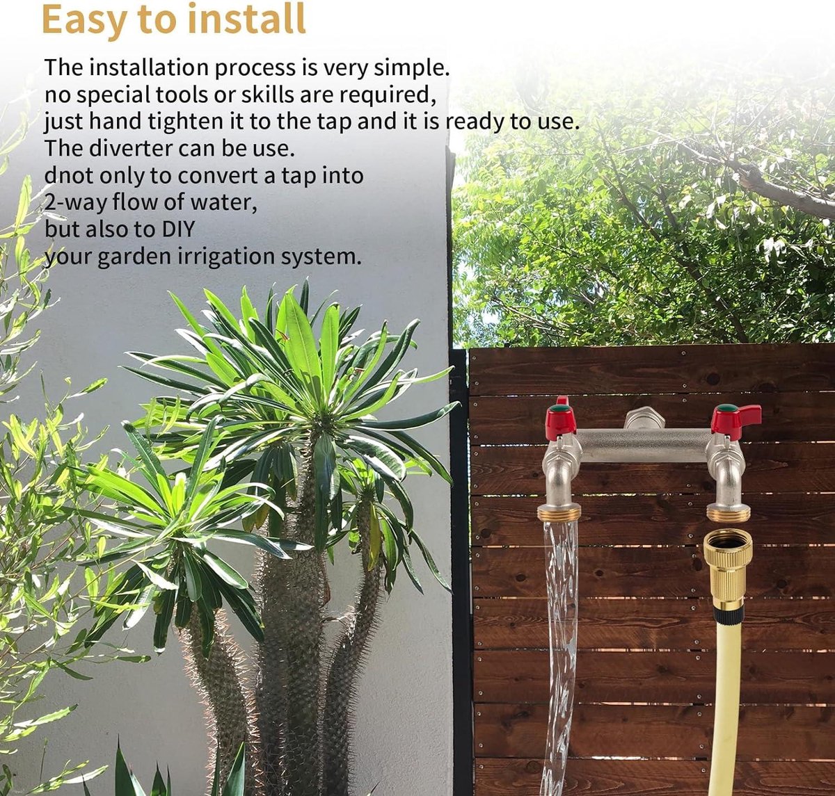 Double tap T-distributor 1/2 inch for garden and and washing machine - with 2 3/4 inch BSP garden hose tap connection Outside tap