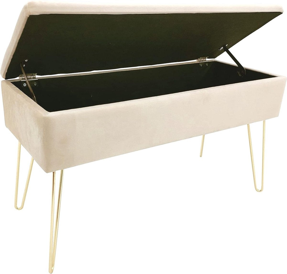 ECHTWERK Scarlett Zitbank, gestoffeerde bank met fluwelen bekleding, opbergkist rechthoekig, make-upbank met opbergruimte, opbergbank met metalen poten, 75 x 30 x 41,5 cm, polyestermix, crÃ¨me