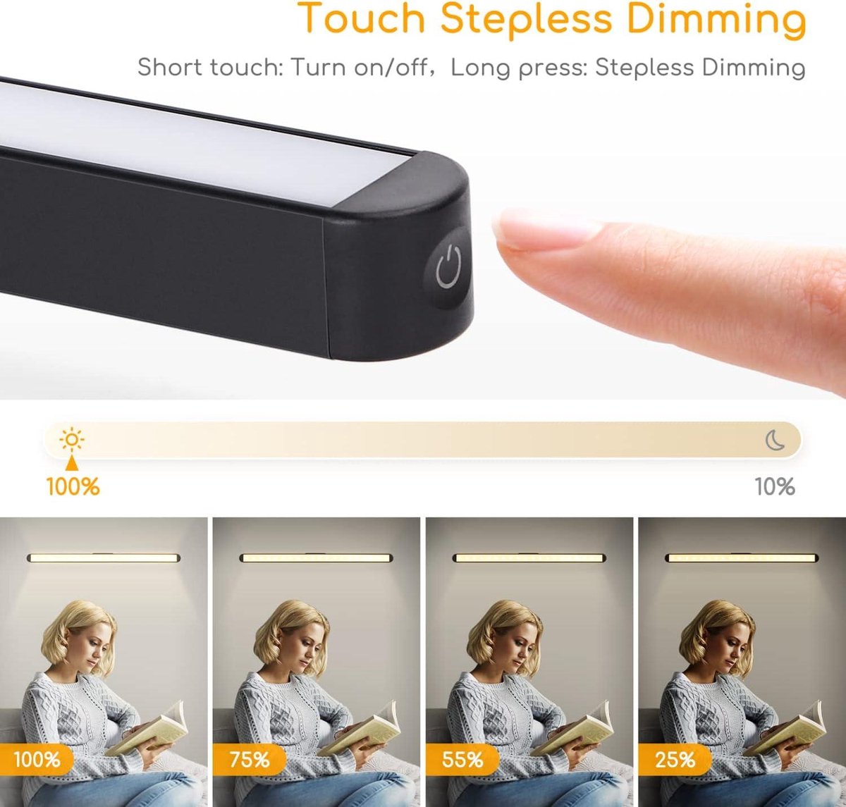 Make-up Spiegel Dimbare Touch LED Spiegellamp Badkamer - LED Kast Verlichting - Oplaadbare Batterij en Magneet Bevestiging - voor Lezen Kast - Make-up Spiegel Nachtkastje - Studie Licht