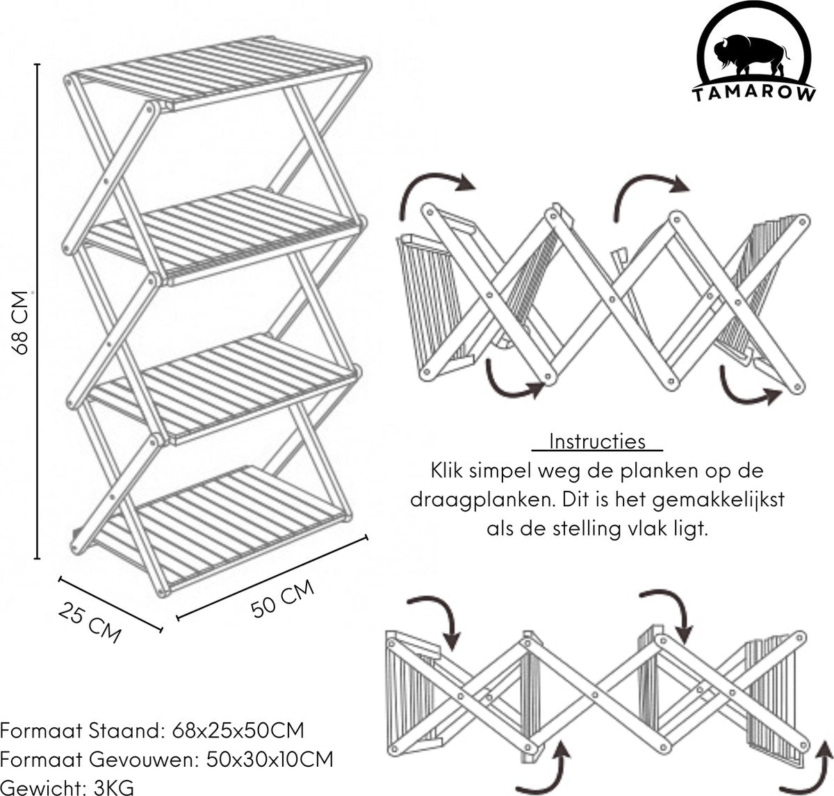 Opvouwbare Campingkast - Kampeerkast - Outdoor Organizer - Bamboe - 4 Planken
