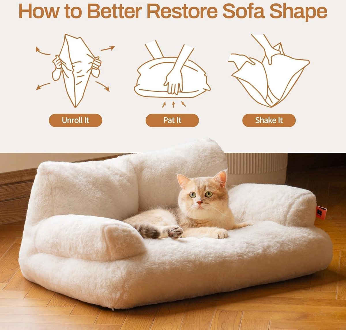 Cat Bed Stylish Fluffy Soft Cat Sofa Dog Sofa - 66 x 48 cm Cute Anti-Slip Bottom White
