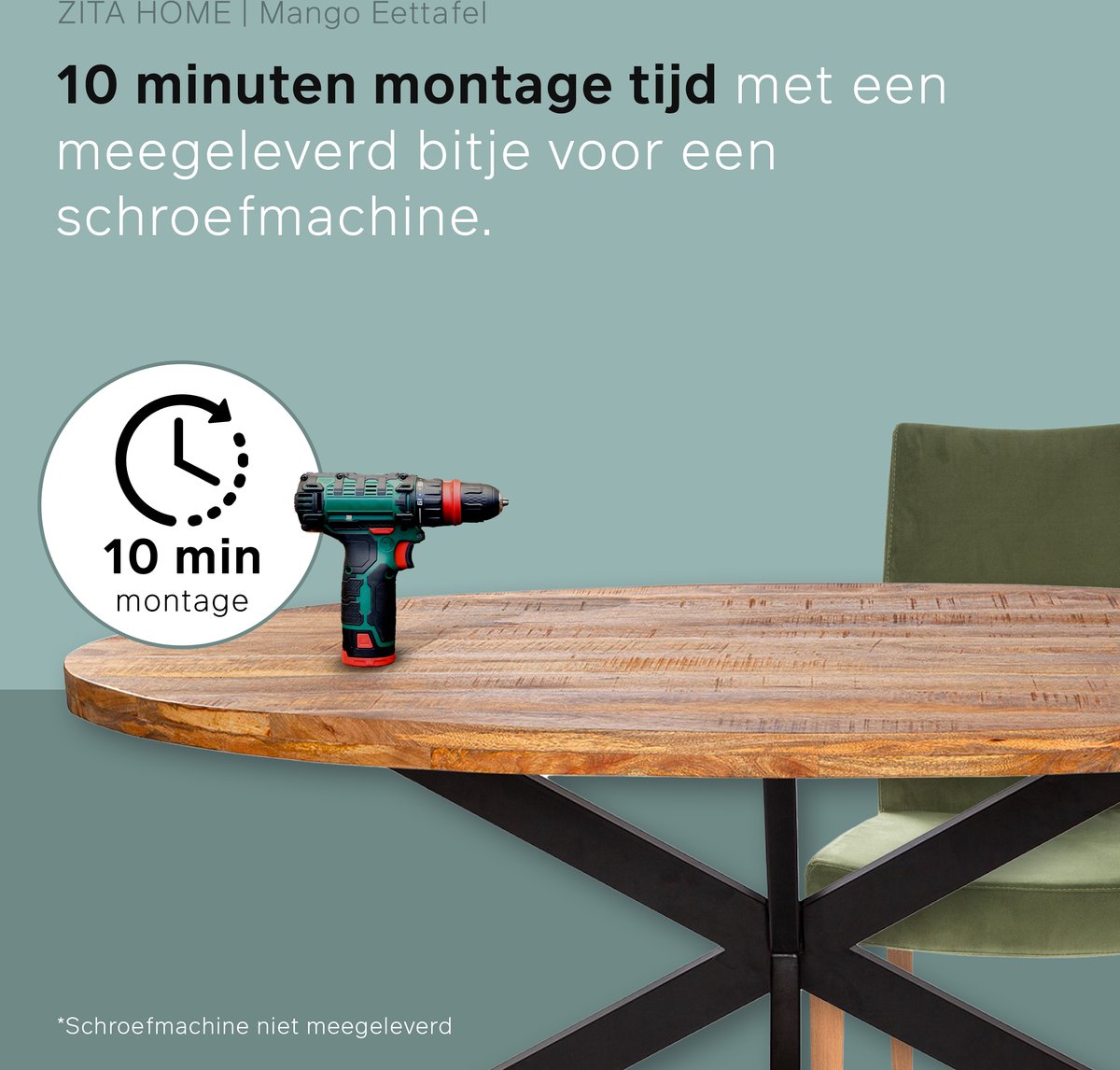Eettafel Thom - 100cm rond - bruin - massief hout - metalen kruispoot