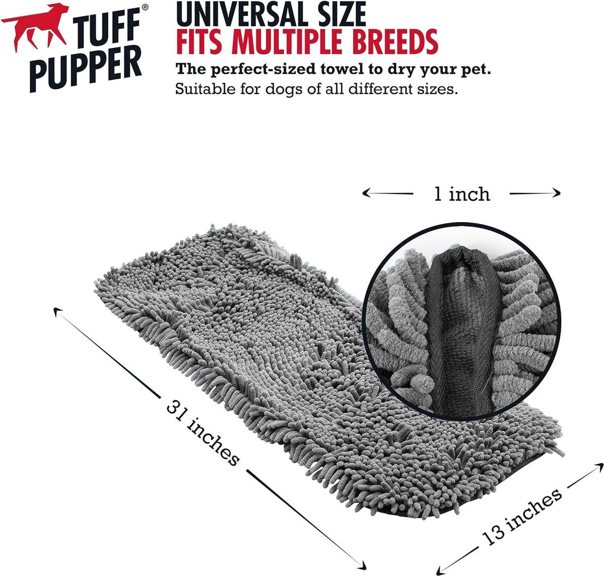 Dog Bath - Large Dog Shammy Towel - Ultra Absorbent - Durable - 35 x 15 Size - All Breeds - Fast Drying - Chenille Fabric - Machine Washable Dog Bath