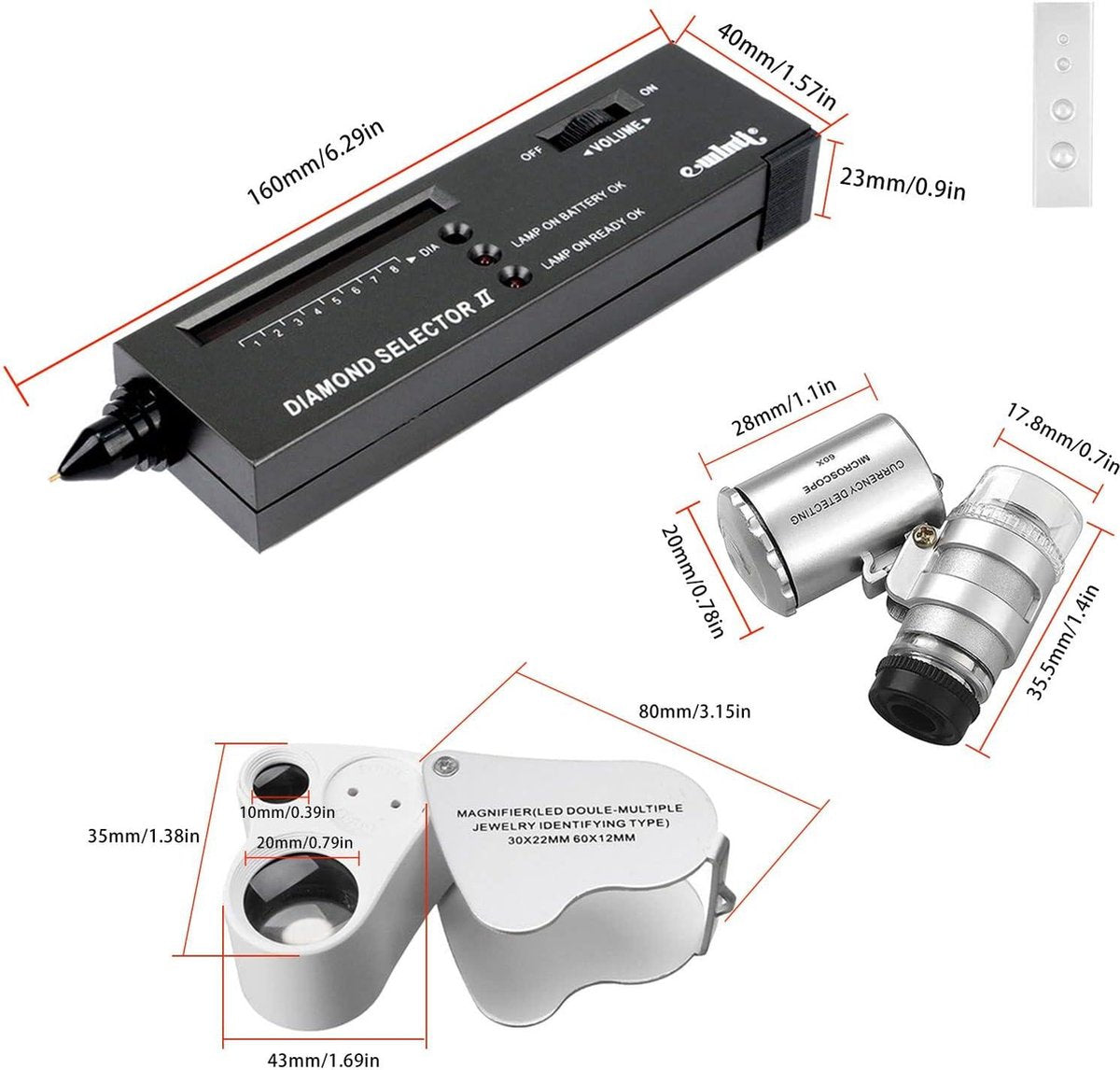 Diamanttesterpen Hoge Nauwkeurigheid Elektronische Sieradendetector met 30X 60X Vergrootglas Mini Led Opvouwbaar Vergrootglas
