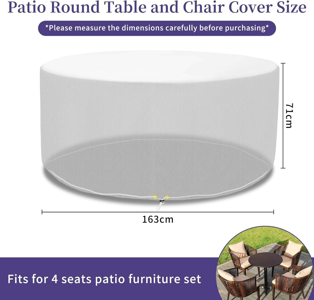 Garden furniture covers, waterproof round garden table cover, diameter 163 x 71 cm, transparent polyethylene cover for outdoor use, protection for table and chair