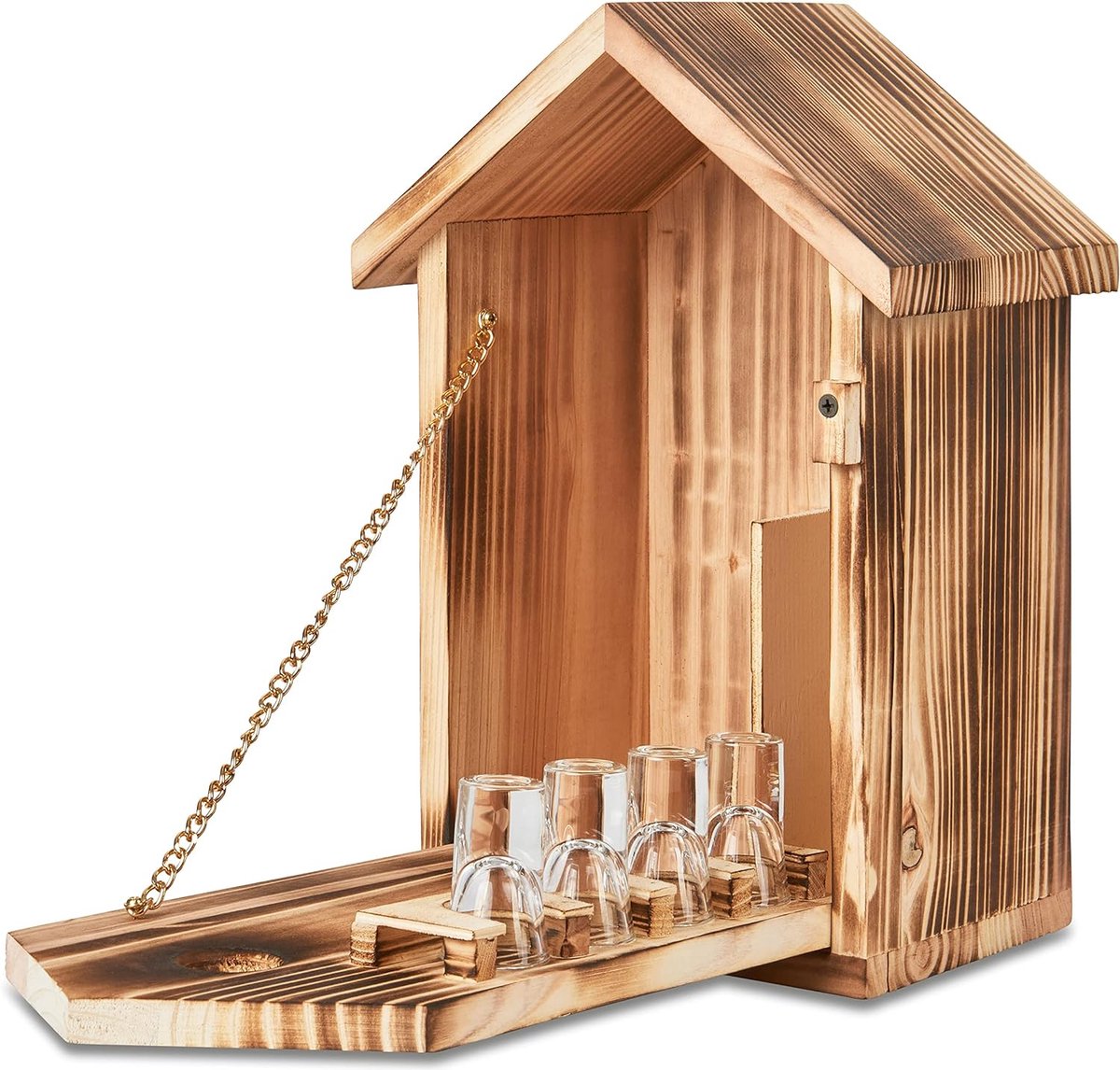 SG-Fun Vogelhuis Schnapps Bar Minibar - Grappige Houten Twitter Box inclusief Shotglaasjes - Barkaart Tuin Gadgets Alcoholcadeaus voor Mannen