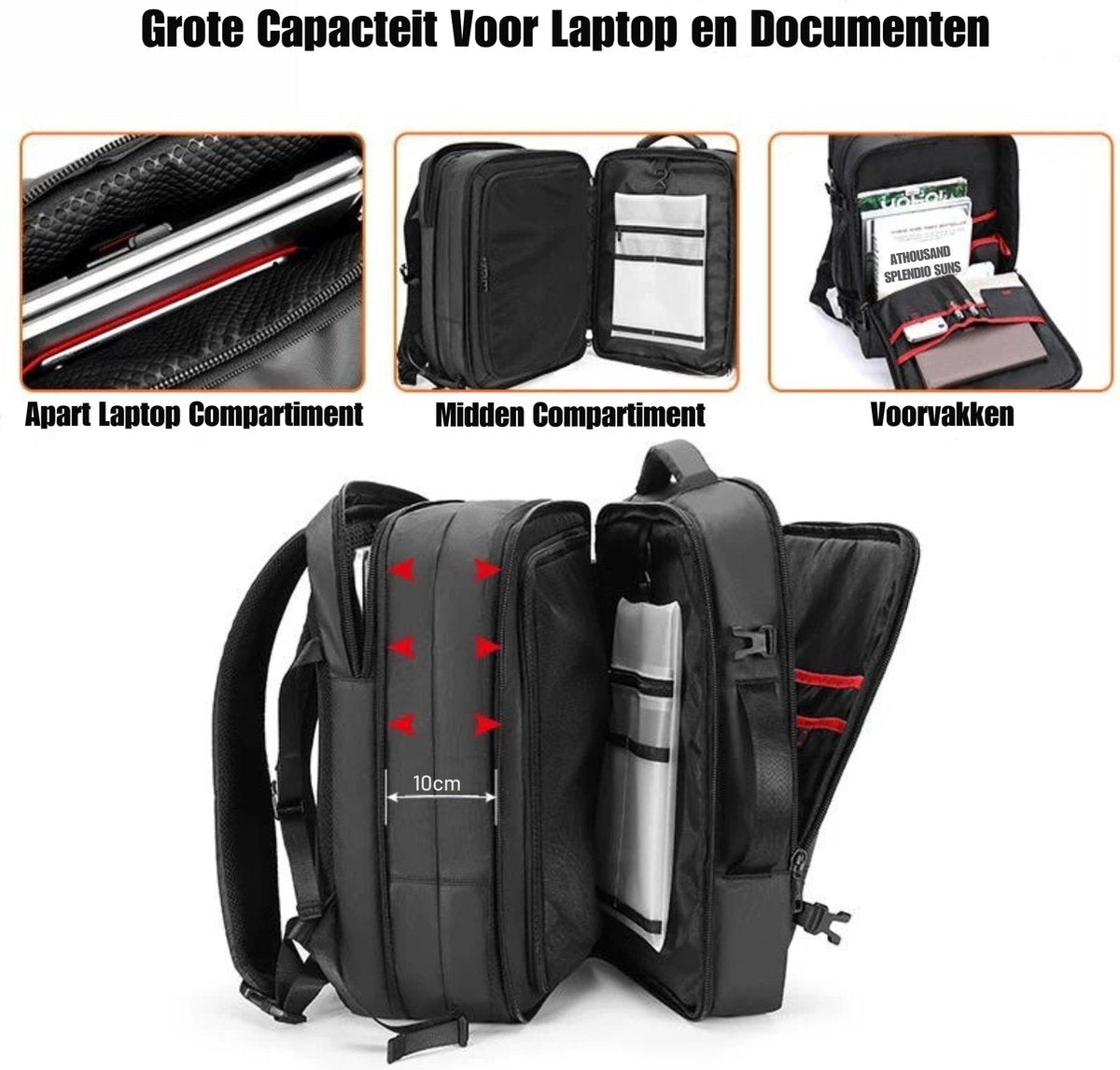 Arctic Hunter Rugzak - Laptoptas - Motortas - USB-aansluiting - Waterafstotend materiaal - Zwart - 32L