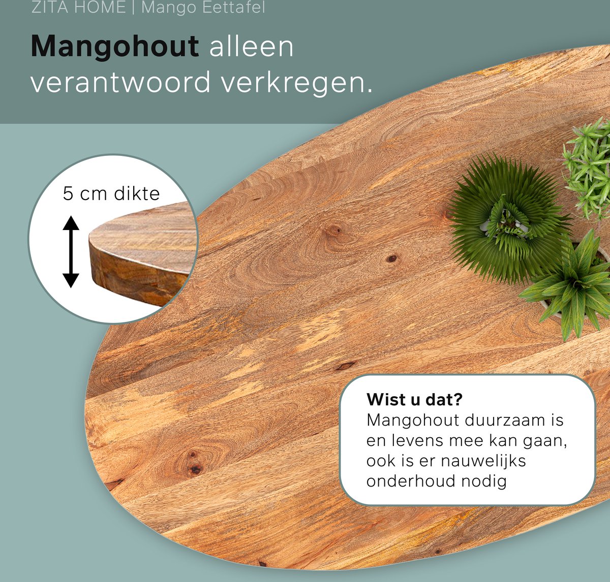 Eettafel Thom - ovaal - 190 x 100 cm - bruin mangohout zwarte matrixpoot van metaal - Dik Blad