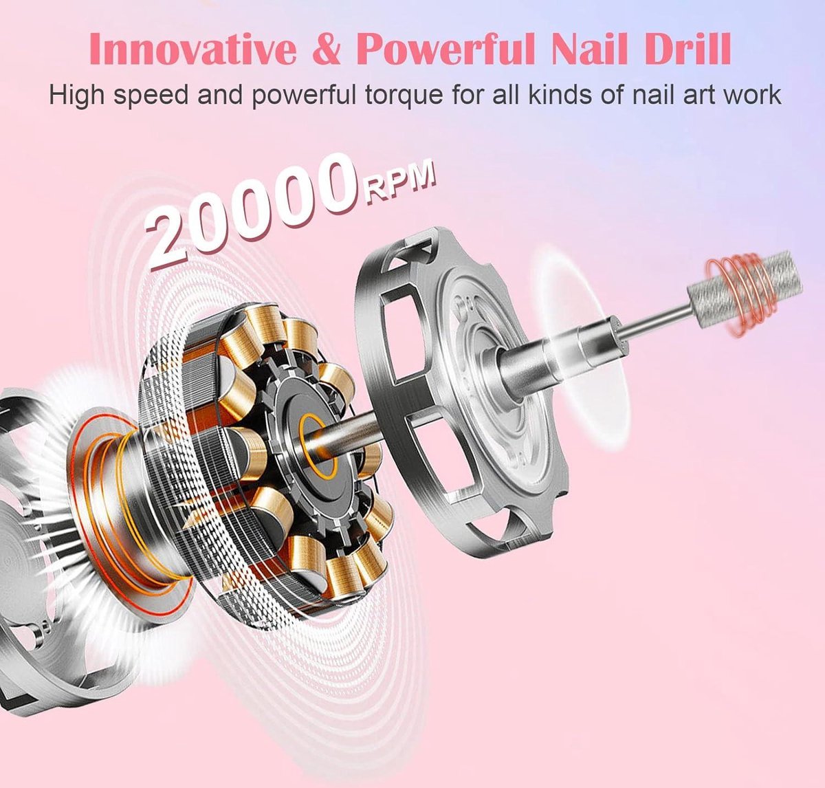 Nail Milling Cutter Draadloze Oplaadbare Elektrische Nagelfrees 20000rpm 10 Bit Pedicureset voor Nagelsriemen Shellac Acryl Gel Beginners - Kredioo
