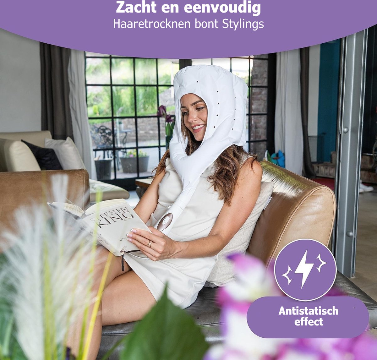 3-in-1 Droogkap – Haardroogkap – Haardroger Met Droogkap – Föhn Opzetstuk - Föhn En Krulborstel In één - Inclusief Praktische Opbergtas - Haarstomer Voor Thuis - Wit
