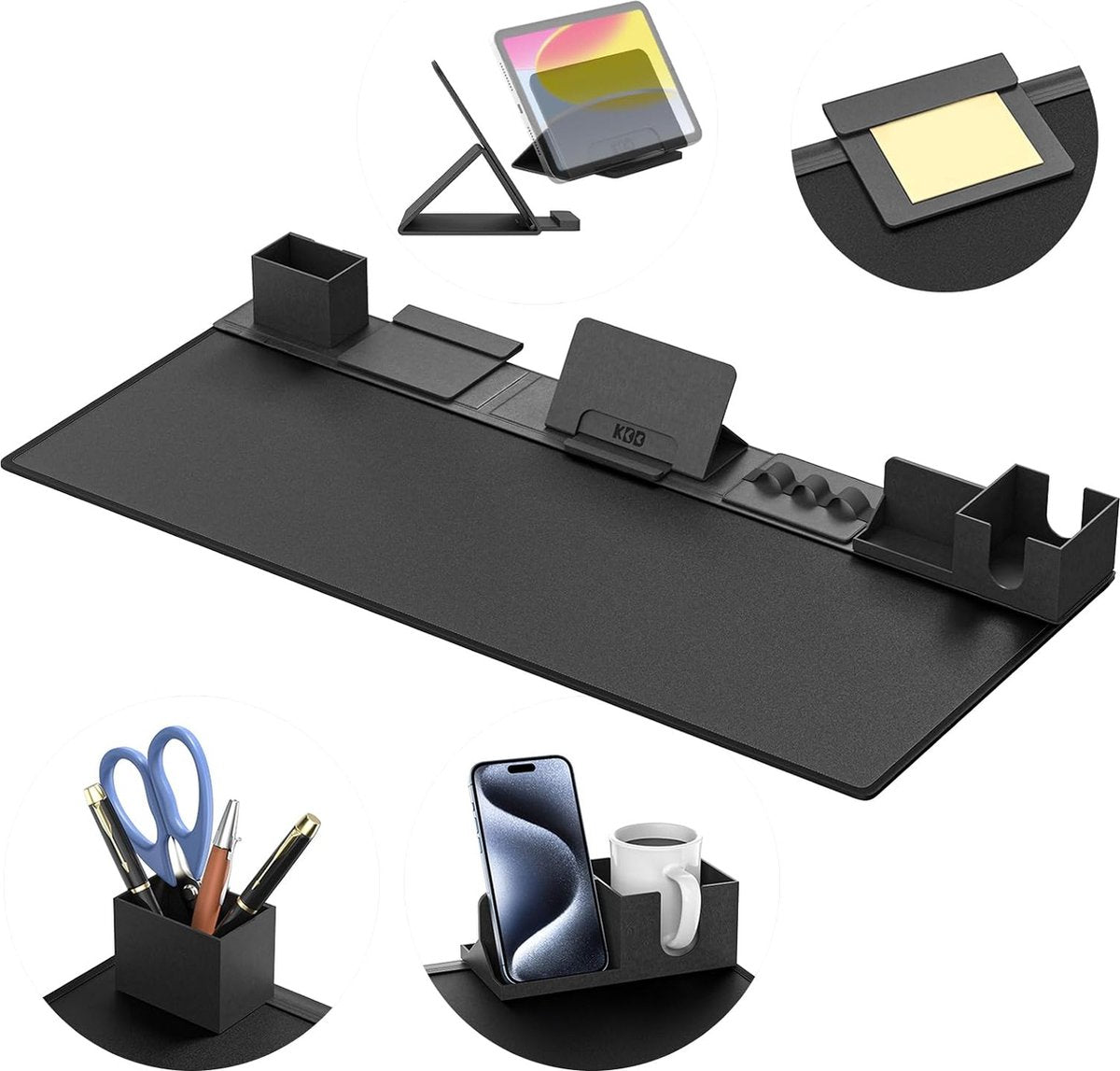 Bureauonderlegger en Organizer Set, 6-in-1 Muismat met Magnetische Bureau-opslag Accessoires DIY Organisatie voor Mobiele Telefoon en Tablet Standaard/Crusherhouder/Kaarthouder/Penhouder voor Kantoor