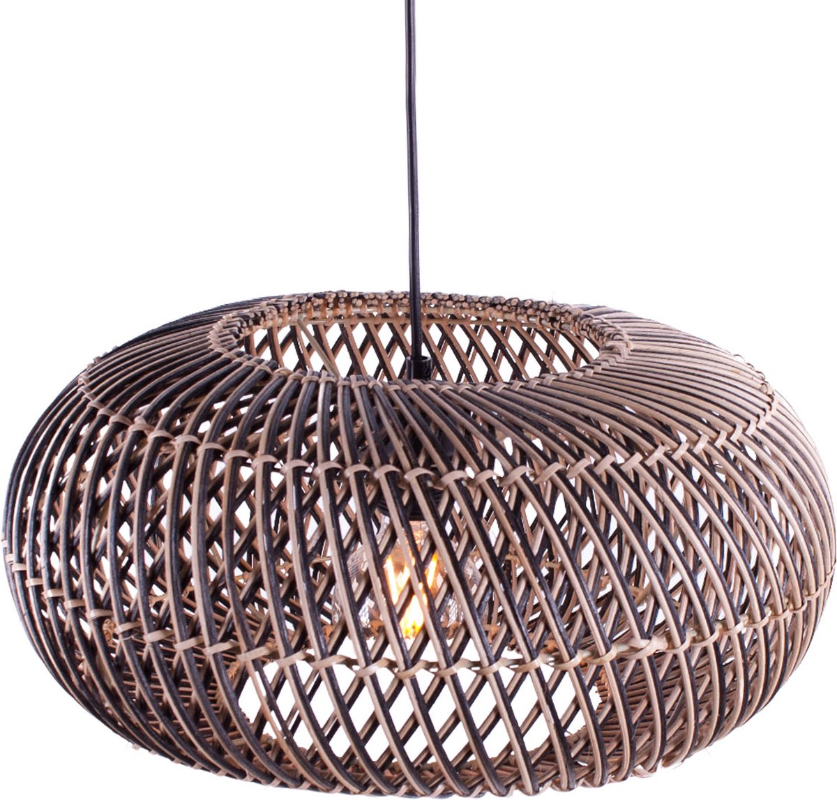 Rattan pendant lamp Stripes | 1-light | black / natural | rattan / metal | Ø 40 cm | height adjustable up to 140 cm | dining room / dining table / living room lamp | modern / rustic design