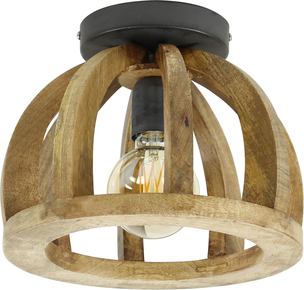 Ceiling lamp curved wooden slat | Ø 30 cm | 1 light | solid mango wood natural | modern / rural design