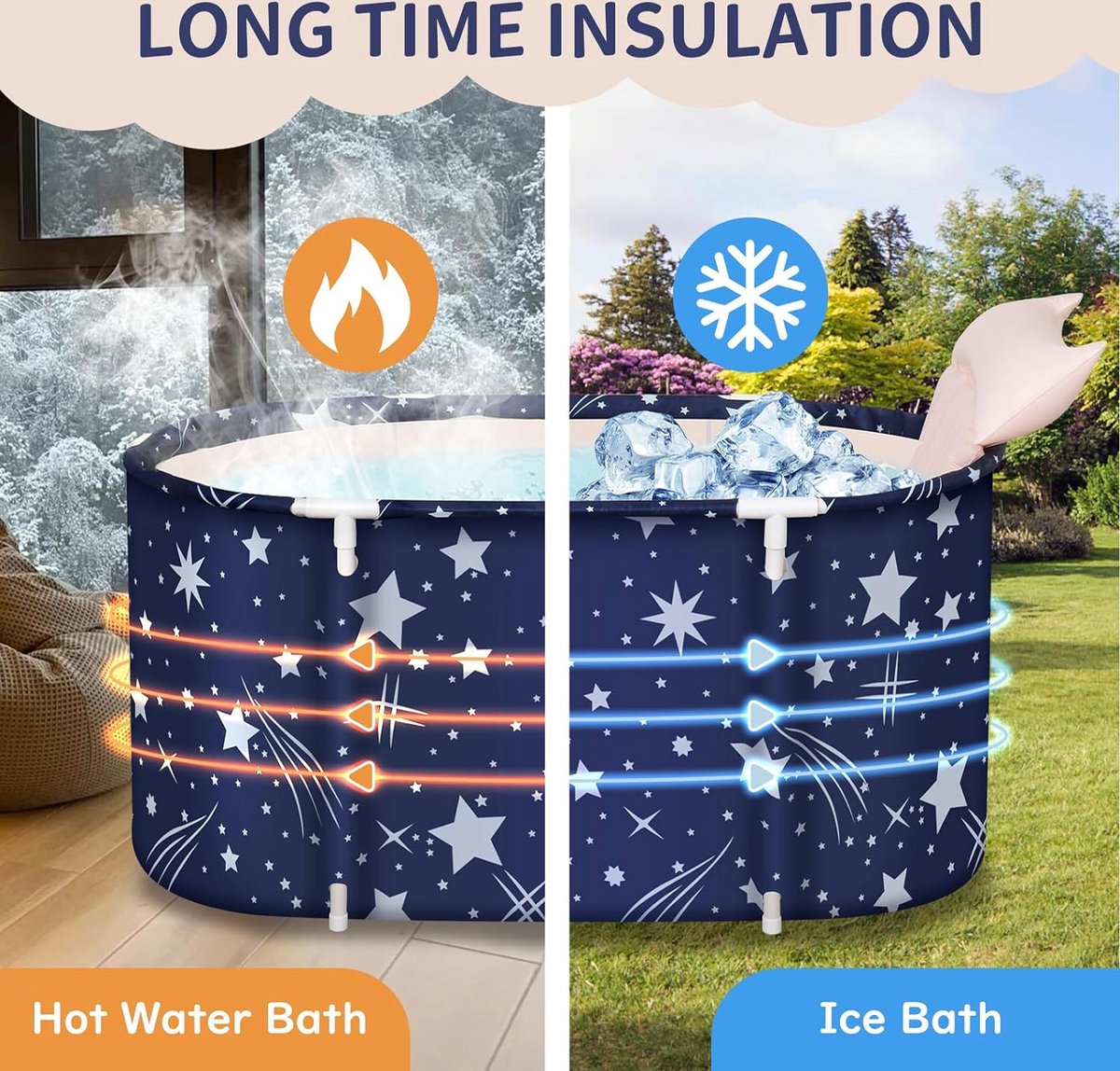 Foldable bathtub for adults, bathtub for shower, collapsible bathtub, mobile bathtub portable with inflatable pillow, ideal for home spa, 115 x 63 x 50 cm