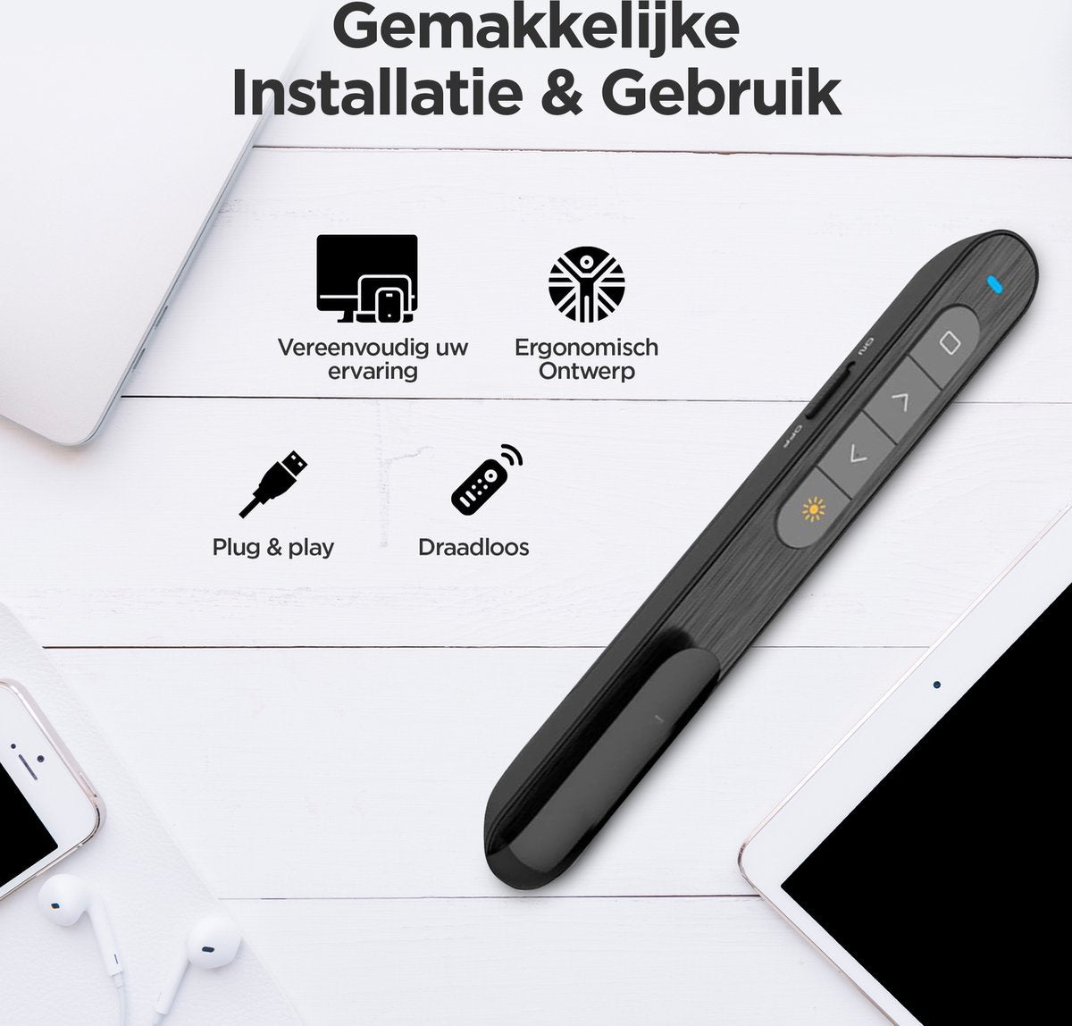 Wireless Presenter - Presentation Clicker - PowerPoint Remote - Draadloze Presenter - Laser Pointer - for Presentation - Wireless - USB - Black - Includes USB C Adapter & Storage Pouch