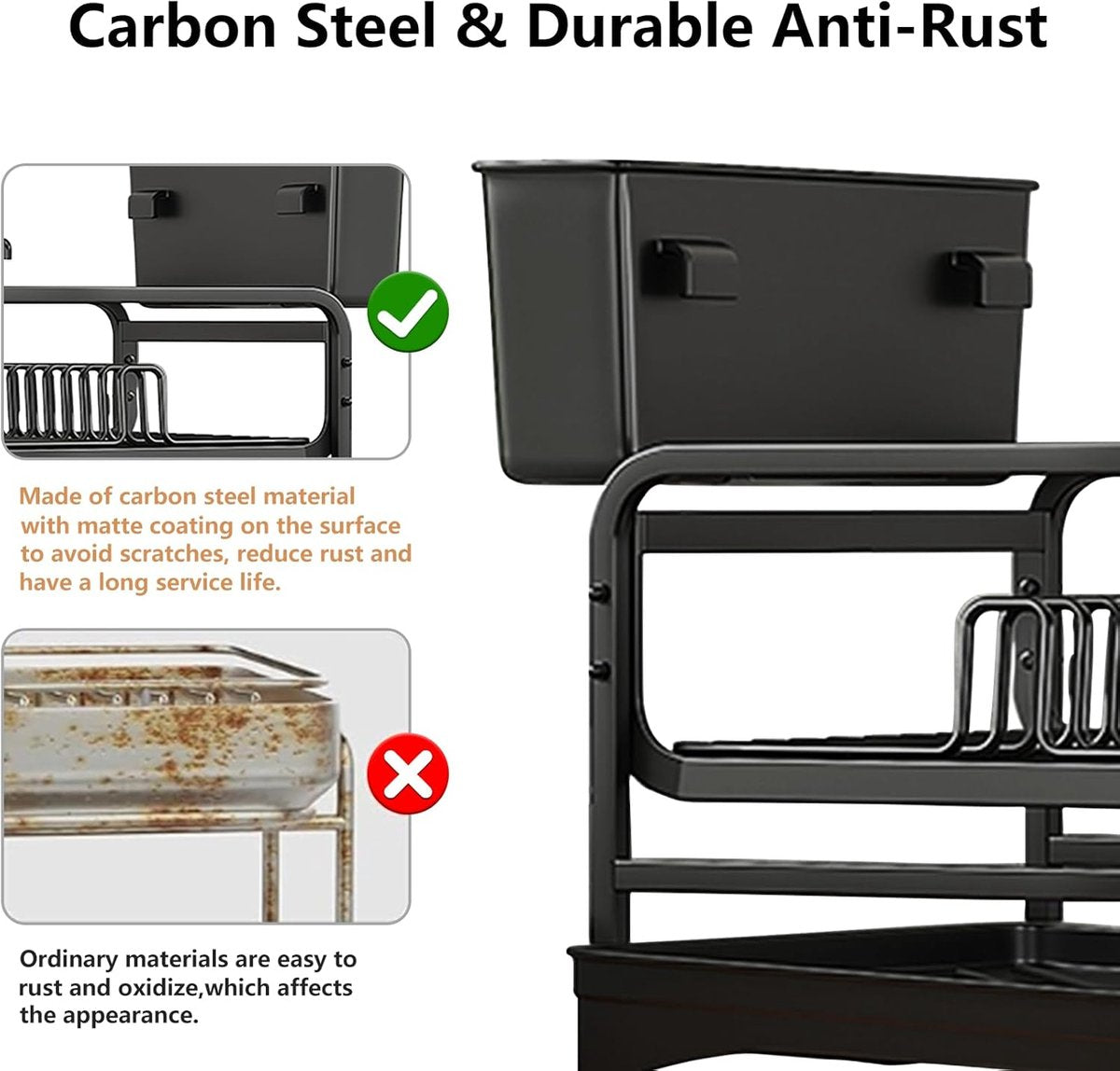 Stainless Steel Kitchen Organizer with Extendable Drying Rack and Cutlery Holder