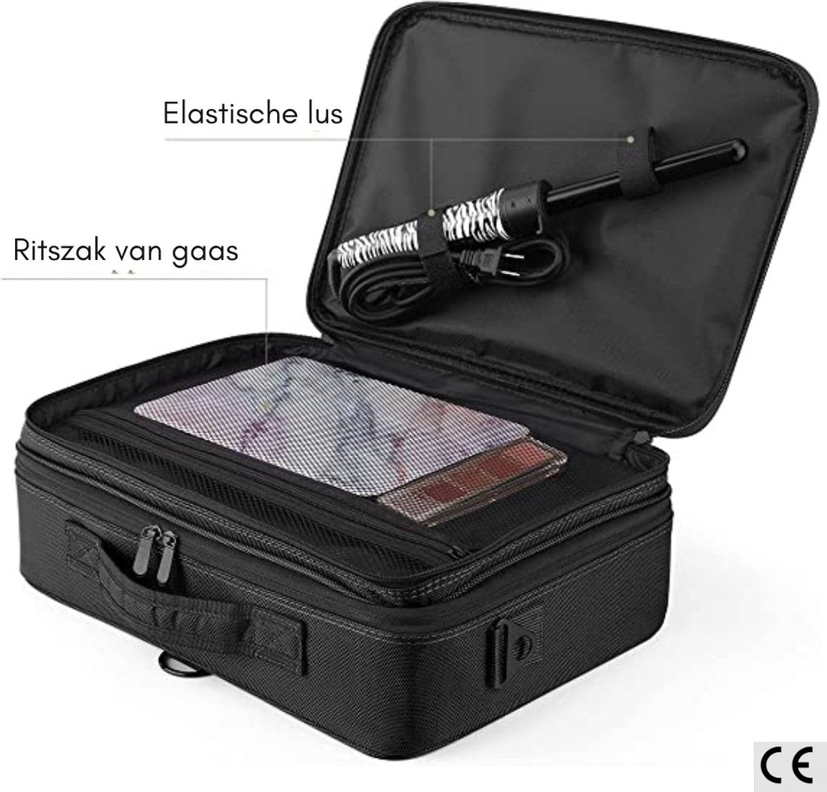 Visagie Trolley - Reizen - Make-up Tas - Cosmetica Koffer - 3 Lagen Groot Professioneel Cosmetisch - Trein Koffer - Draagbaar - Make-up - Kwastenhouder - Organizer - Artiesten Opbergtas Met Schouderriem Spiegel - Zwart