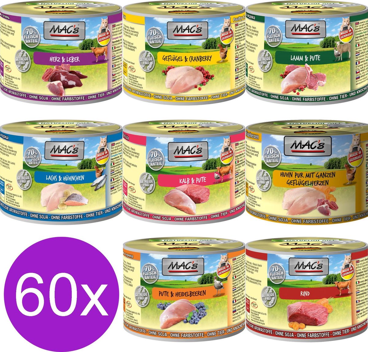 MAC's Natvoer Kattenvoer Blik Mixpakket 60 x 200g + kattensnoepjes