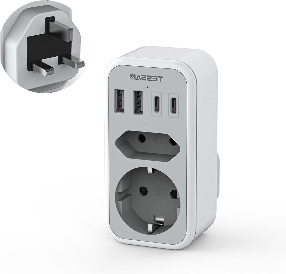 Reisadapter UK met USB C USB A - 6-in-1 Stopcontactadapter Engeland Schotland Type G - Londen Ierland.