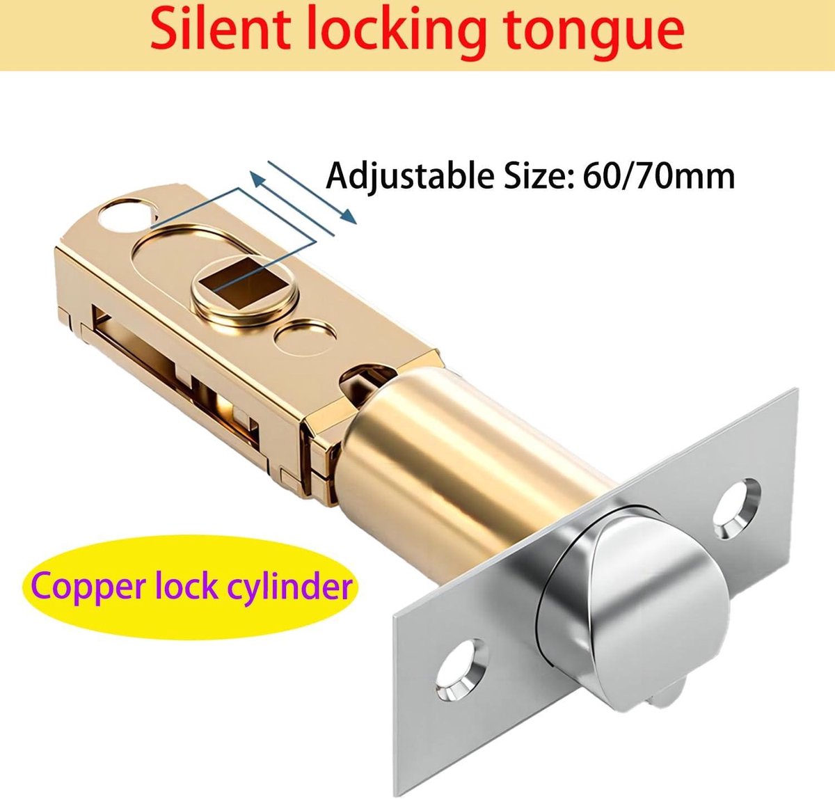 Door Handle Lock Interior Privacy for Bedroom-Closet-Office, Size 60/70mm Round Silver Door Knob Latch