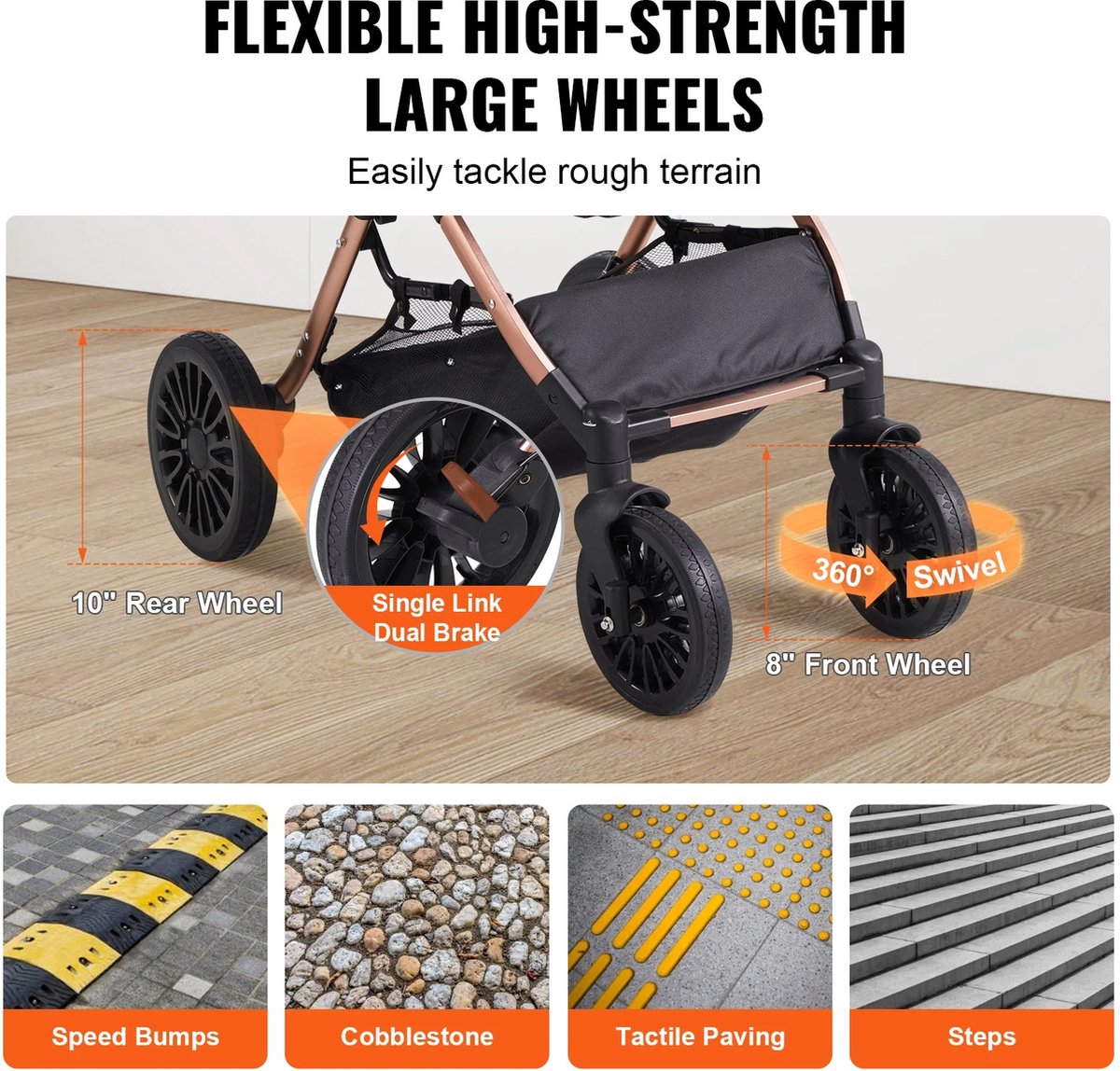 Bealive® Opvouwbare wagen voor dieren - honden en katten - Hondenbuggy - Hondentrolley met Afneembare Drager - Afneembare Drager - Wagen voor middelgrote honden of puppy's - 85x59x105cm - 10.1kg - Gewichtscapaciteit van 30kg