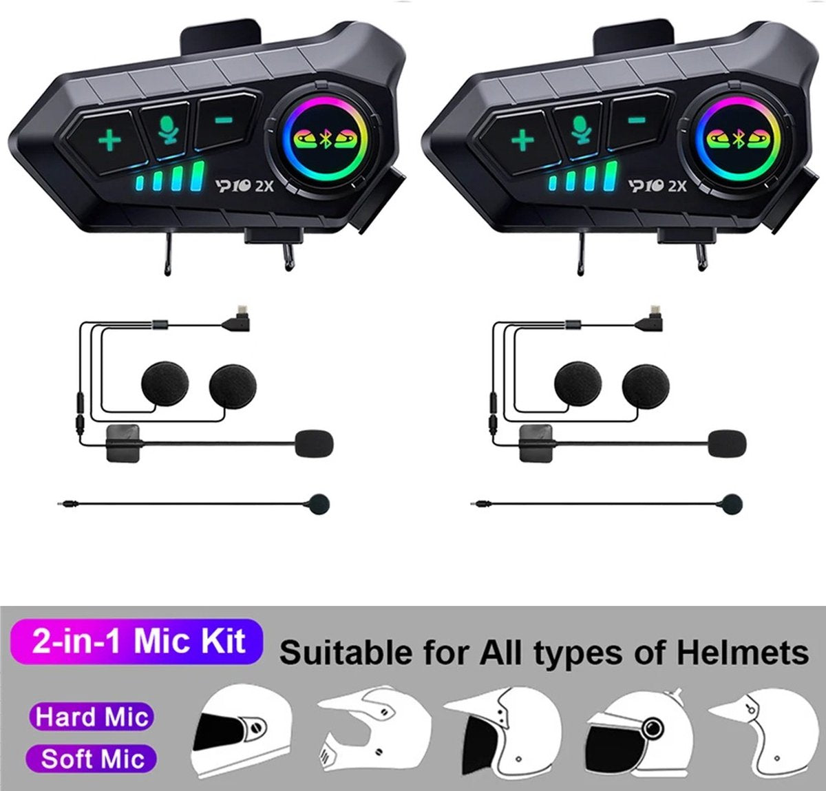 Motorcycle Headset - Helmet Headset - Bluetooth Headset - Wireless Earphone - Waterproof - Two pieces