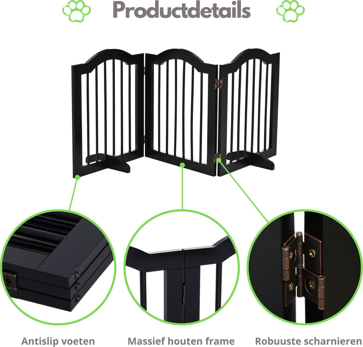Paws & Claws - Hondenhek – Deurhekje - Dog barrier - 154,5 x 61 cm - Opvouwbaar - Zwart