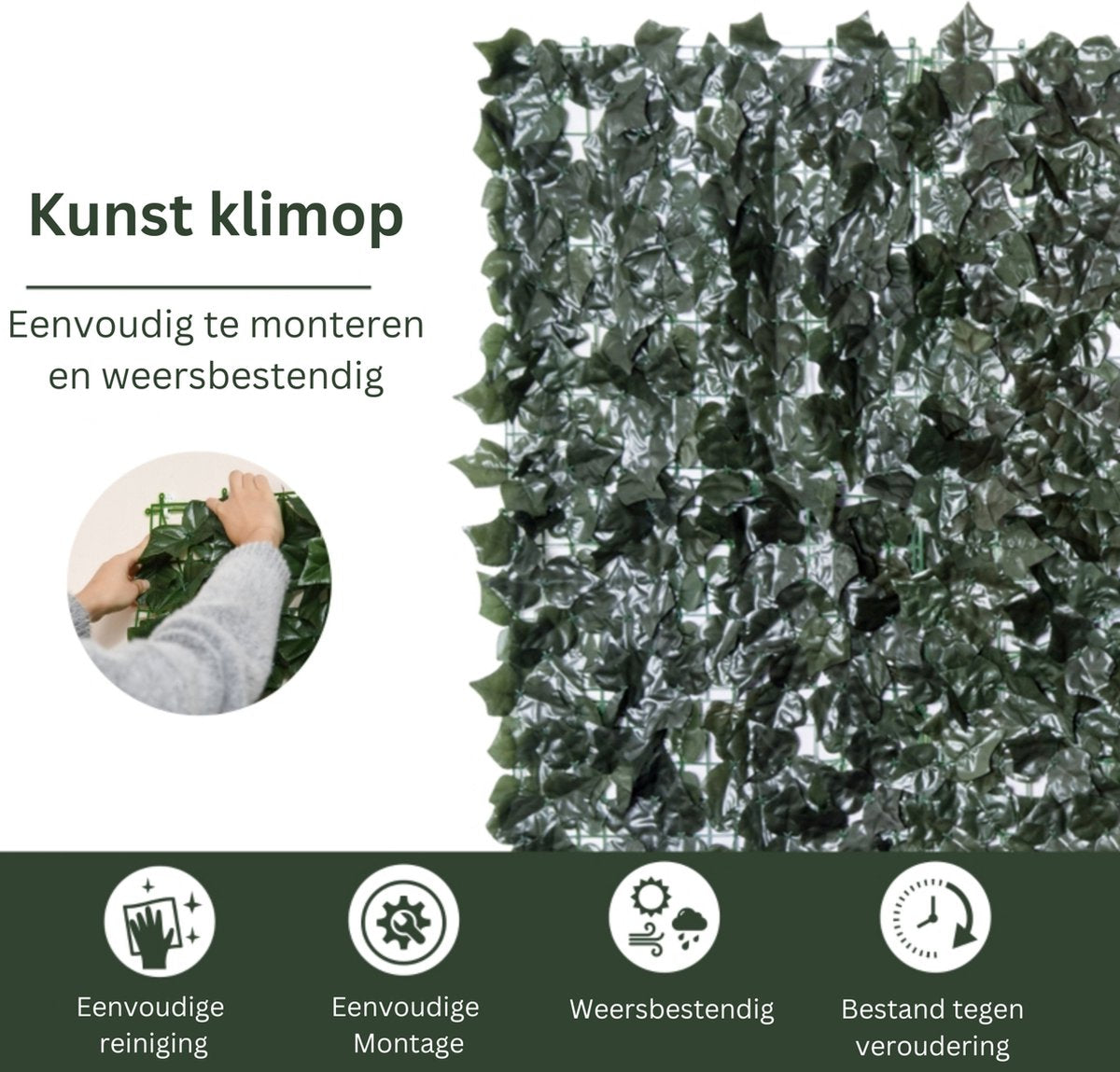 Kunsthaag - Klimop - Tuinscherm - Zichtbreeknet - Balkonscherm - Wanddecoratie - Zichtdoek - Voor buiten - 300 x 100 cm