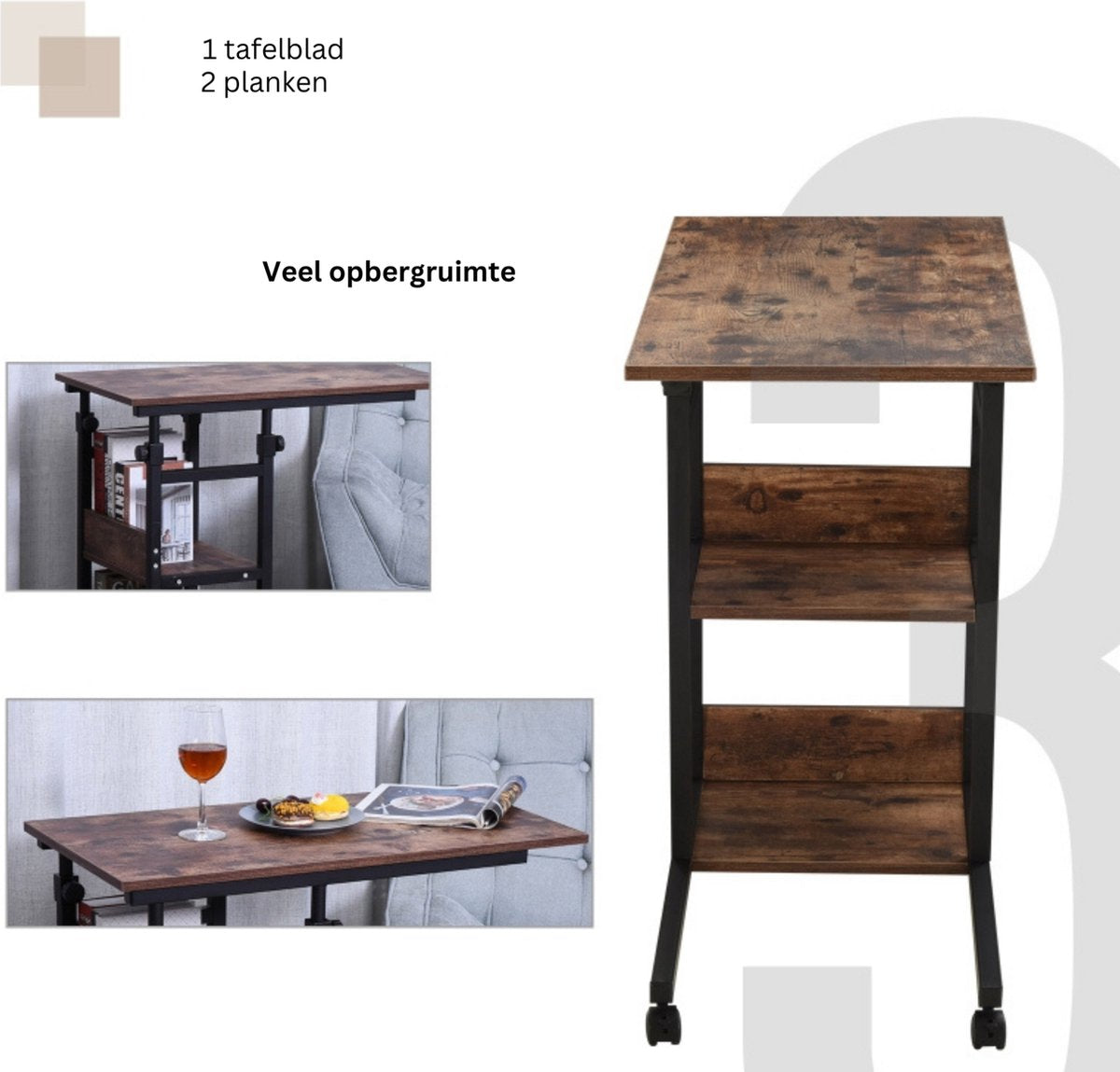 Side table on wheels - Coffee table - Table - Black
