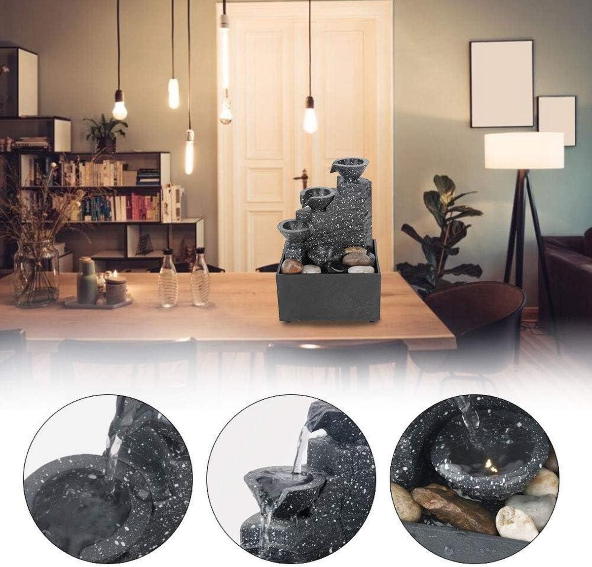 Waterfontein Tafelblad Fontein Decoraties USB Desktop Waterfontein Ornament met Onregelmatige Stenen LED-verlichting voor Thuis-Kantoor-Slaapkamer-Bureau
