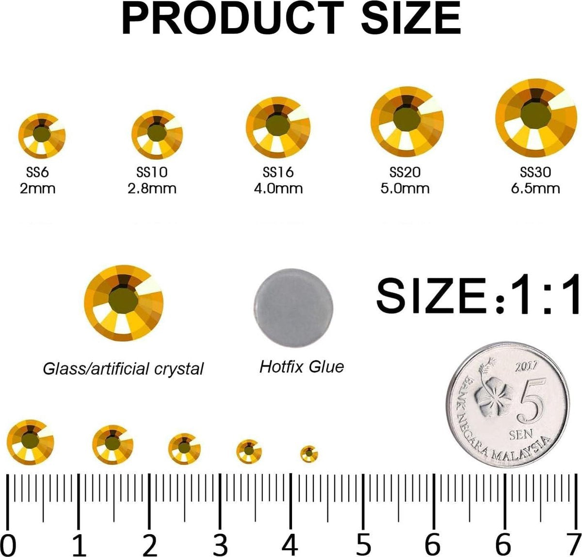 6616 stuks goudgele hotfix strass steentjes - kristalglas - edelstenen - drinkglazen - kleding - overhemden - glinsterend - platte achterkant - rond - pincet - picking-pen - set - SS6 - SS30
