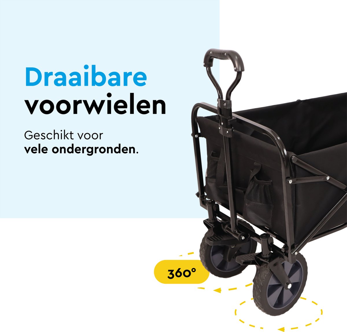 BRASQ Opvouwbare bolderkar Zwart - Bolderwagen met stevig frame - Draaibare wielen - Verstelbare hendel - 80 KG draagvermogen
