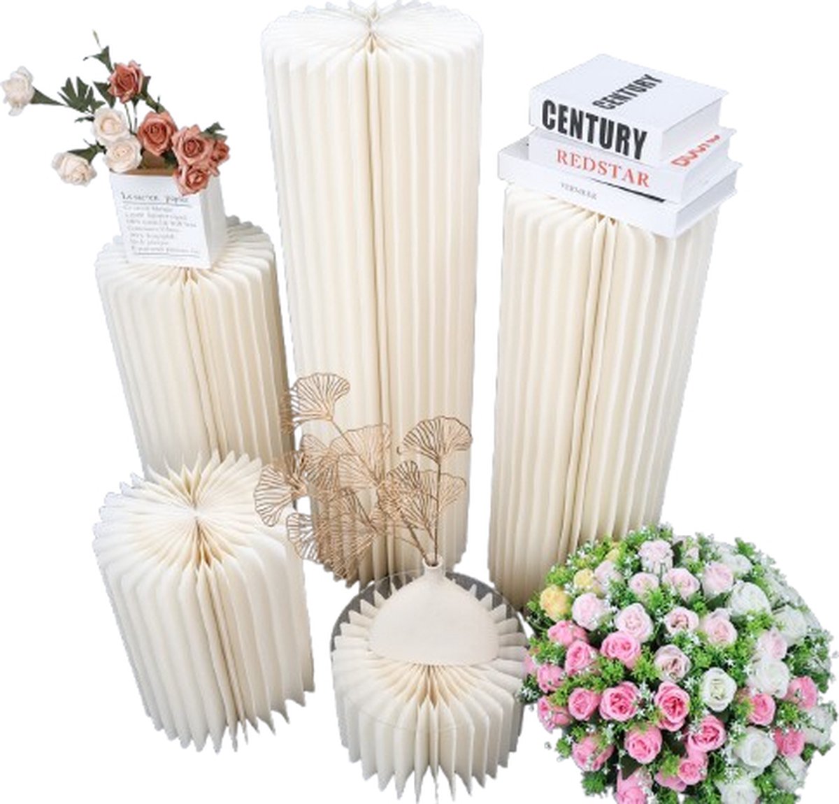Plantentafel - Bloementafel - Taartplateau - Kerstzuil - Kerstdecoratie - Kerstaccessoire - Papieren cilinder - Opvouwbaar - Decoratie - Versiering - Bruiloft - Tafel - Kerst - Trouwerij - Bruiloft - Verjaardag - Feestje - Goud - Display - Diverse maten