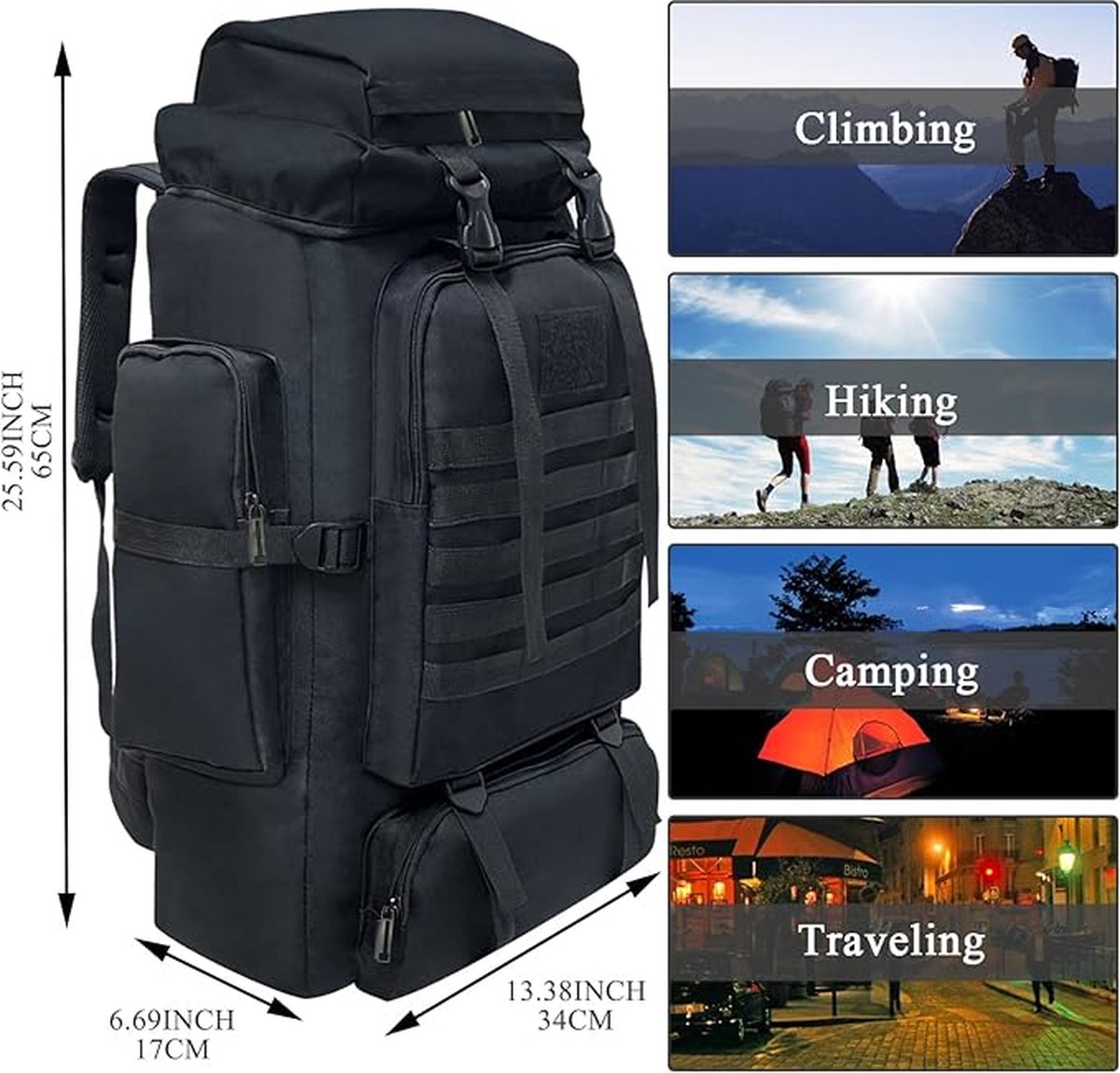 80L 100 liter camping-trekkingrugzak, grote rugzak heren, waterdichte rugzak voor heren dames