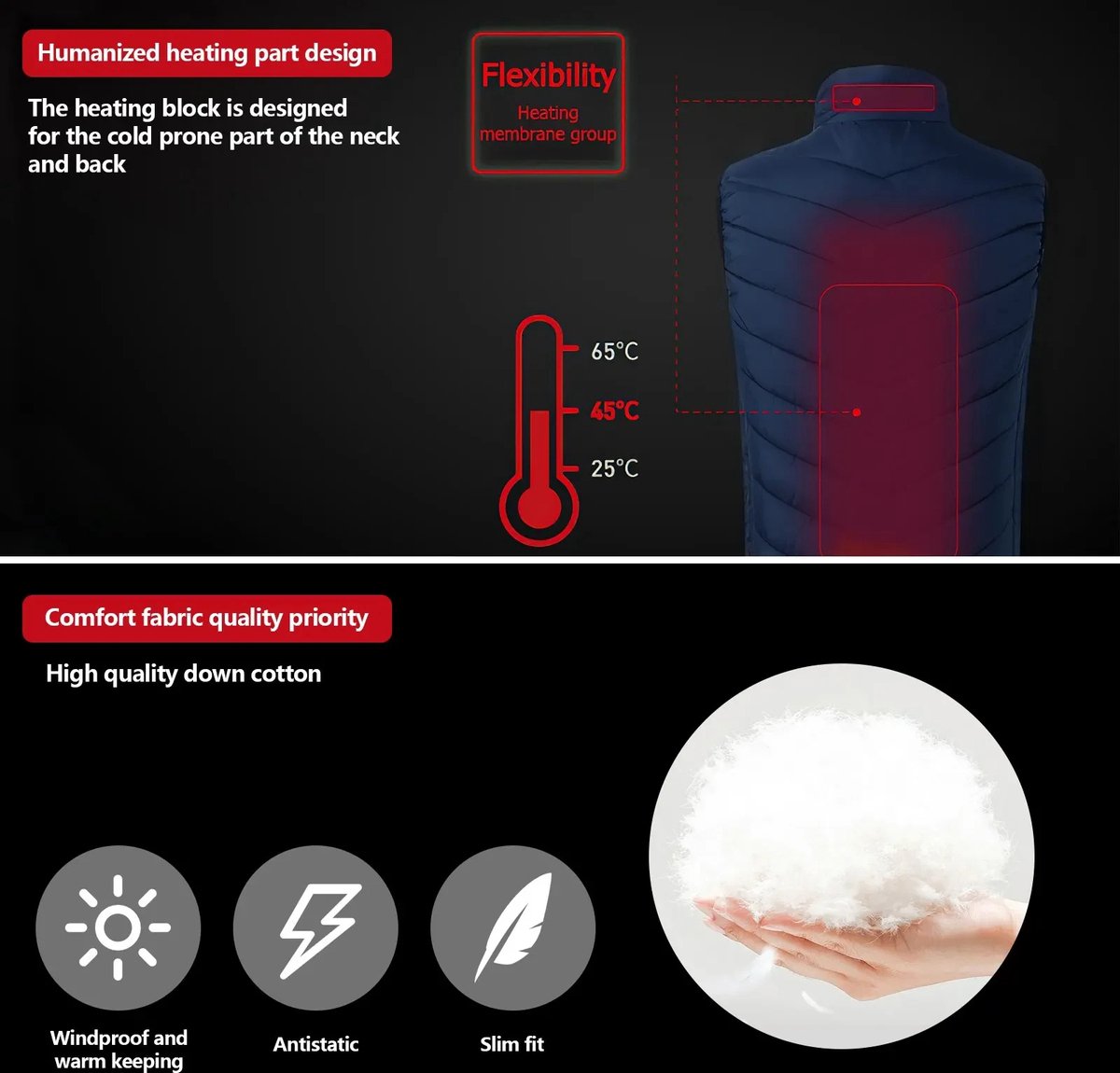Heated Vest with Graphene and USB - Washable Electric Heated Jacket for Men and Women, Sports and Outdoor Activities | Size L | Heated Sports Jacket