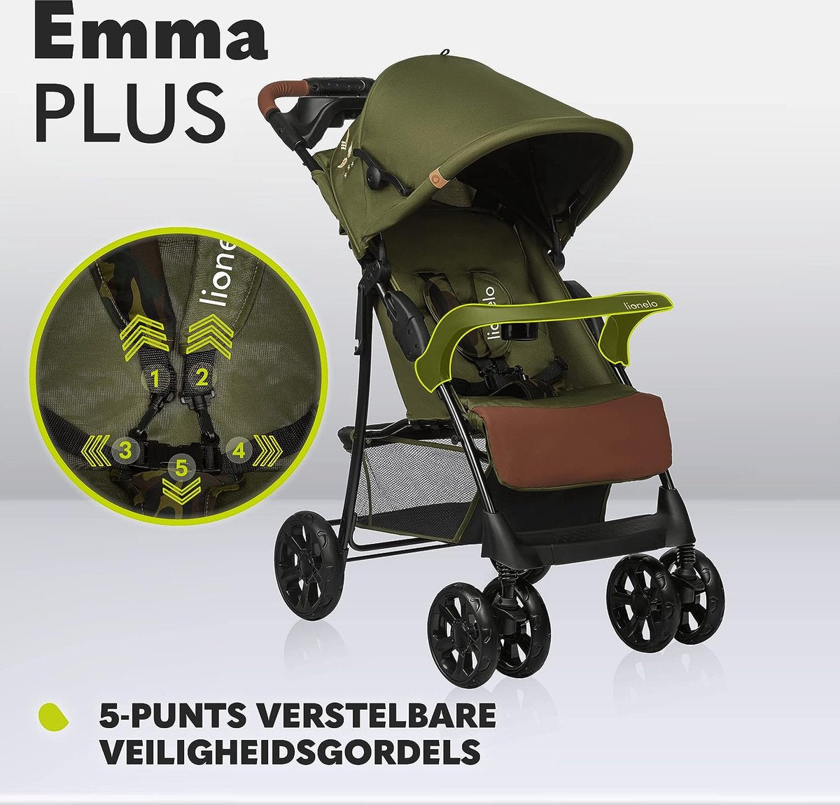 Lichtgewicht buggy tot 15 kg, kinderwagen van ca. 6 maanden tot ca. 3 jaar, wandelwagen met 5-punts veiligheidsgordels, rugleuningverstelling tot ligpositie, snel opvouwsysteem