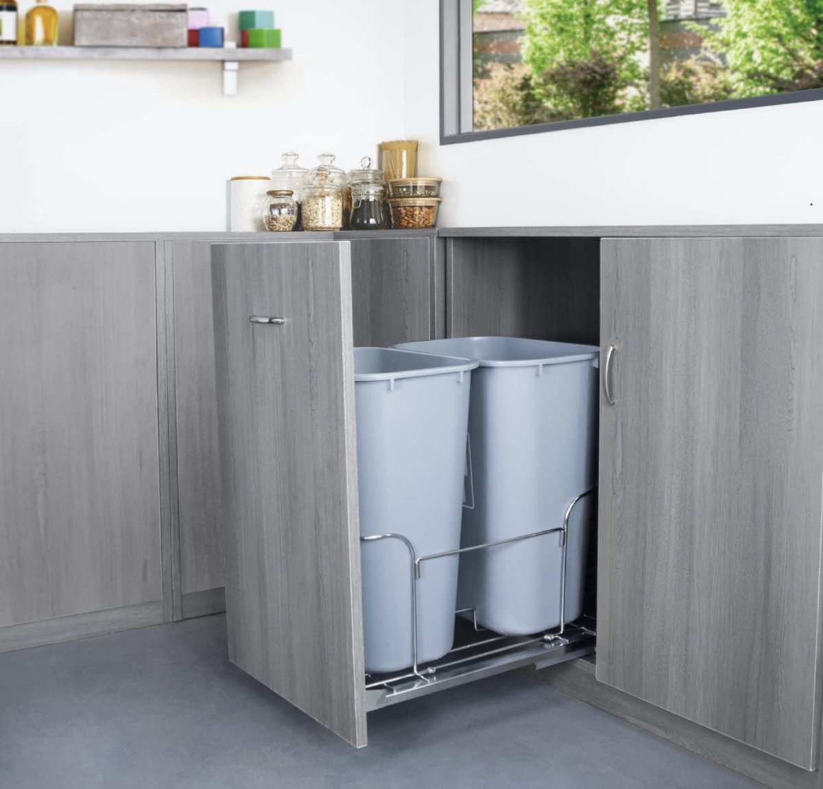 uittrekbare prullenbak voor keuken, inbouw prullenbakken keuken, prullenbak keukenkast, dubbele bak, soft close, 2 x 35 liter