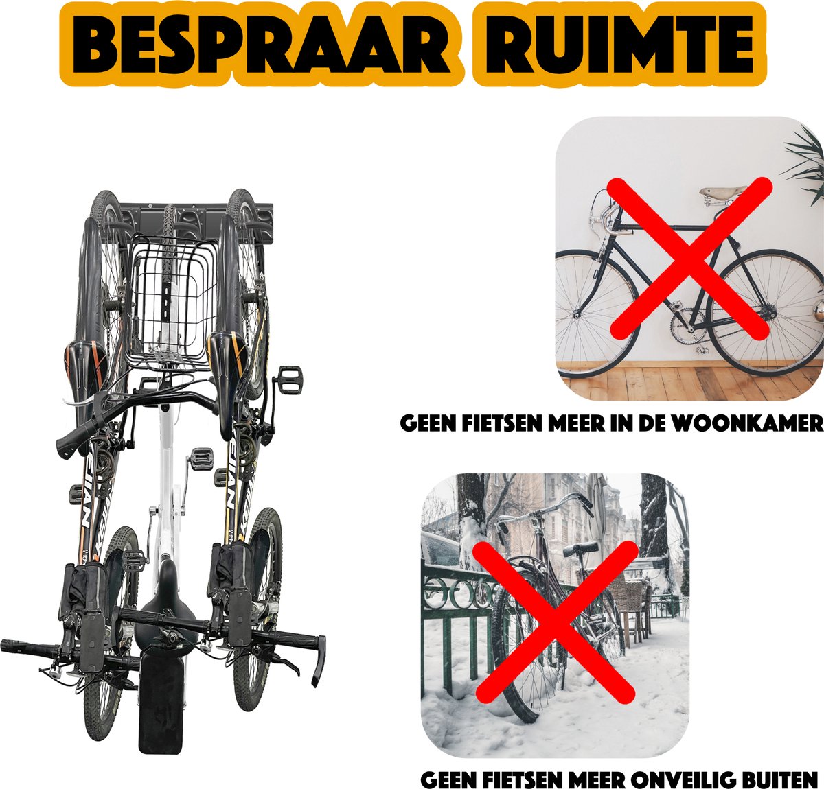 Fiets ophangsysteem voor fietsen, accessoires en garagetools - fietsrek - fietslift - muurbeugel fiets - fietshaak - fiets ophangbeugel - inclusief schroeven en pluggen