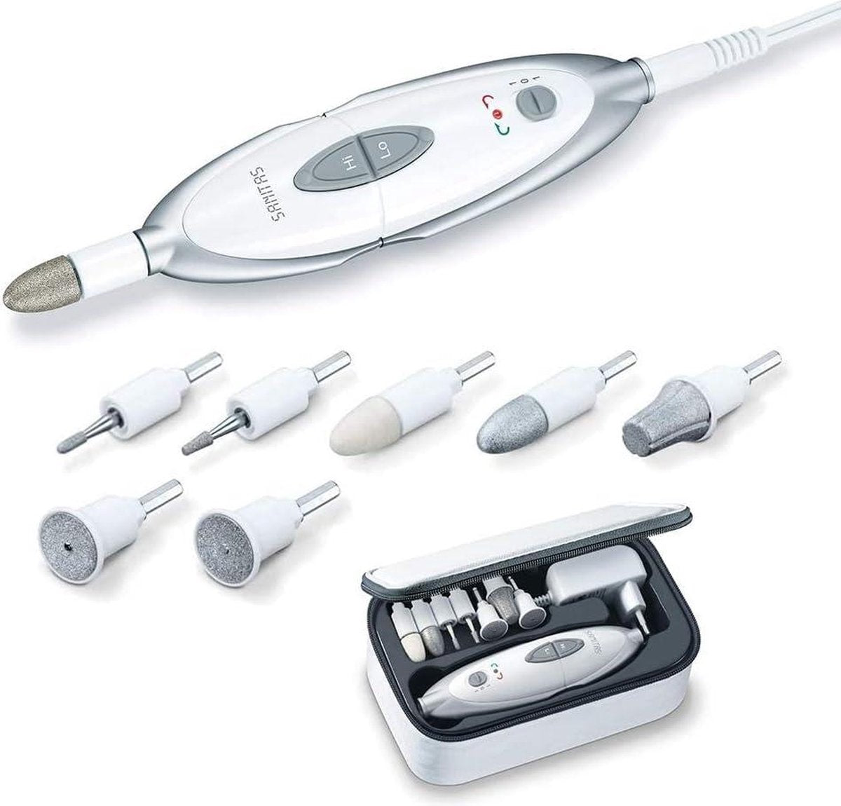 Manicure set Electric nail care set with 7 attachments - White/Silver